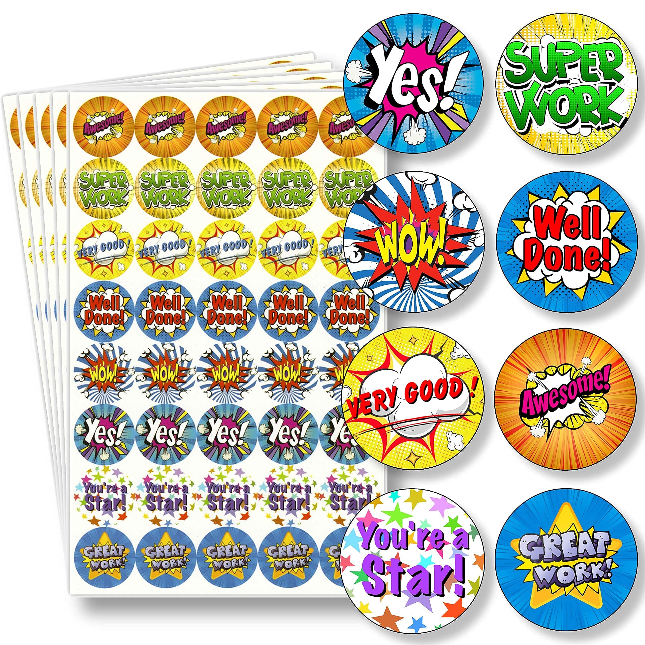 Well Done Stickers for Children - 200 Colourful Reward, Praise, Good Work, Teacher Stickers Pack | Kids Glossy Achievement Reward Labels for Childrens School Classroom and Home by Innoveem