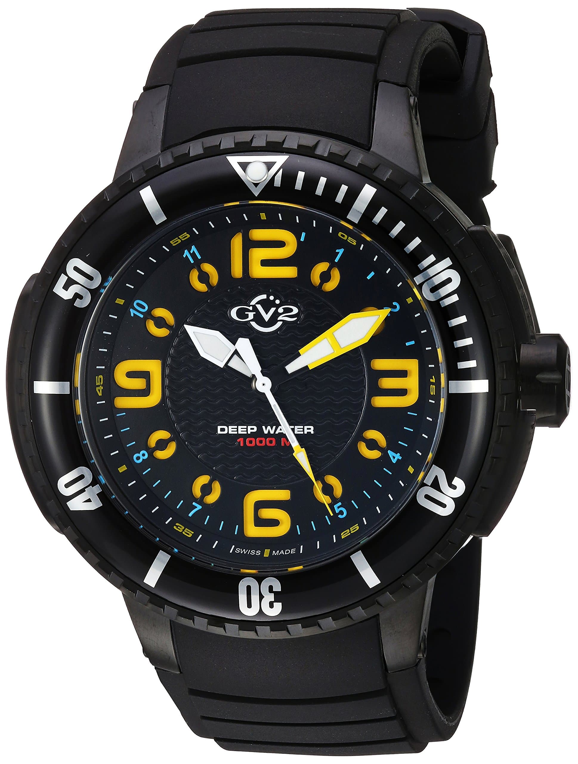 GV2 by Gevril Termoclino Mens Diver Swiss Quartz Brass Dial Black Rubber Strap Watch, (Model: 8903), 1000 Meters