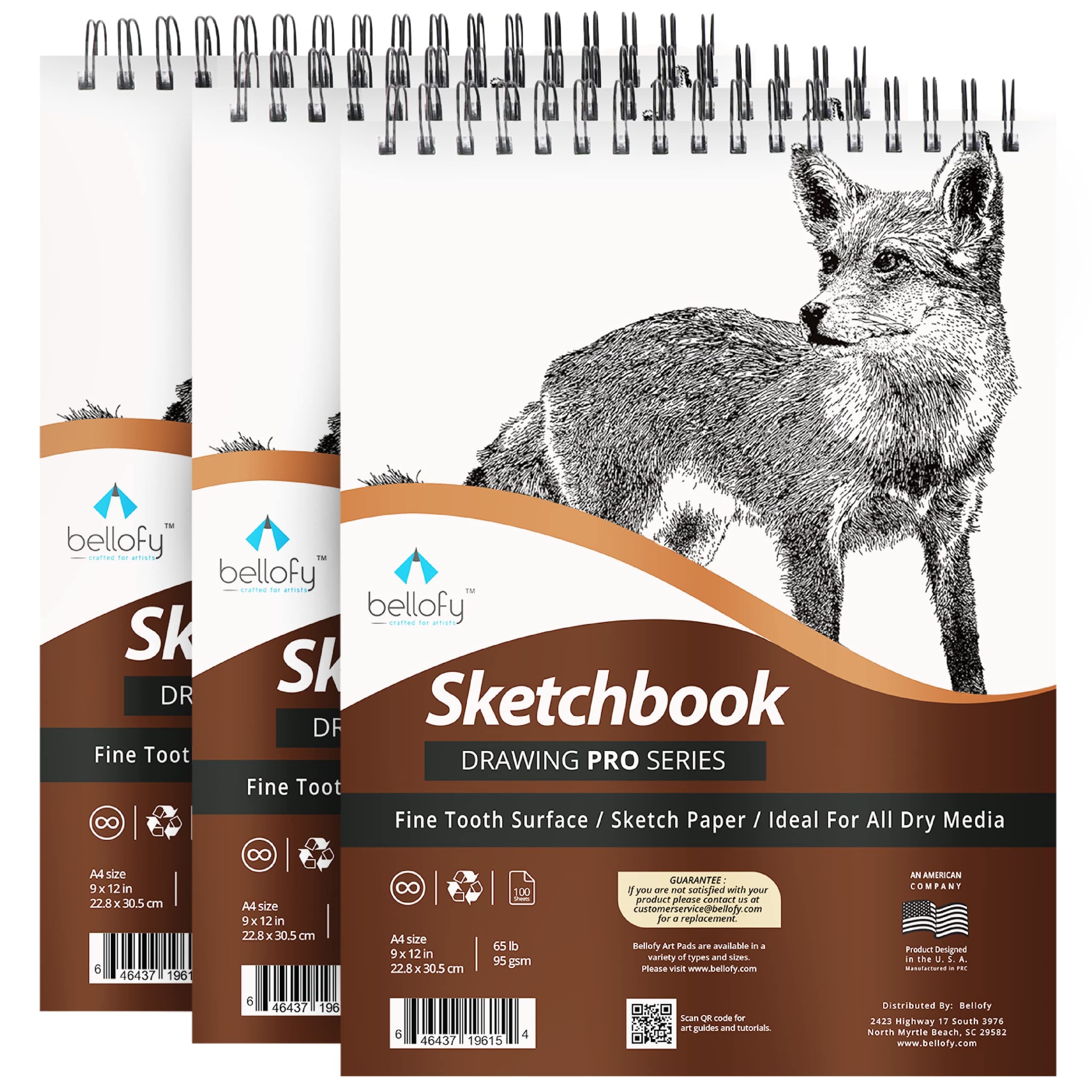 3X Sketch Books, 100 Sheets Each, 9x12 Inches | Perfect for Kids, Beginners & Artists | Drawing Paper for Graphite, Charcoal & More | Great Gift Idea