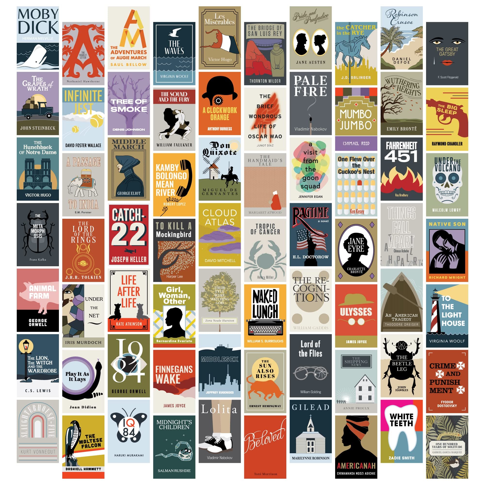 Pop Chart | Notable Novels Wall Collage Kit | 70 Pcs 4" x 6" Art Prints | Literature Decor for Home, Dorm, or Classroom | 100% Made in the USA