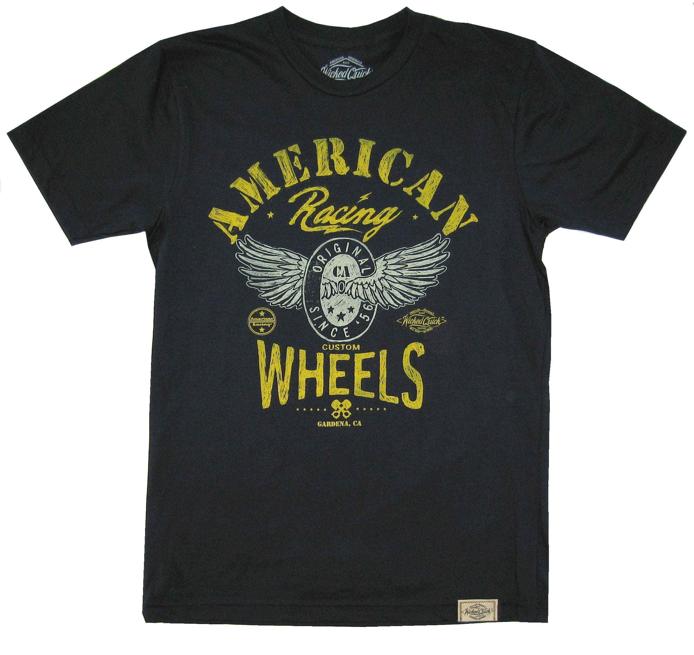 Wicked Quick American Racing Custom Wheels Tee Shirt (Color Navy, Size L)
