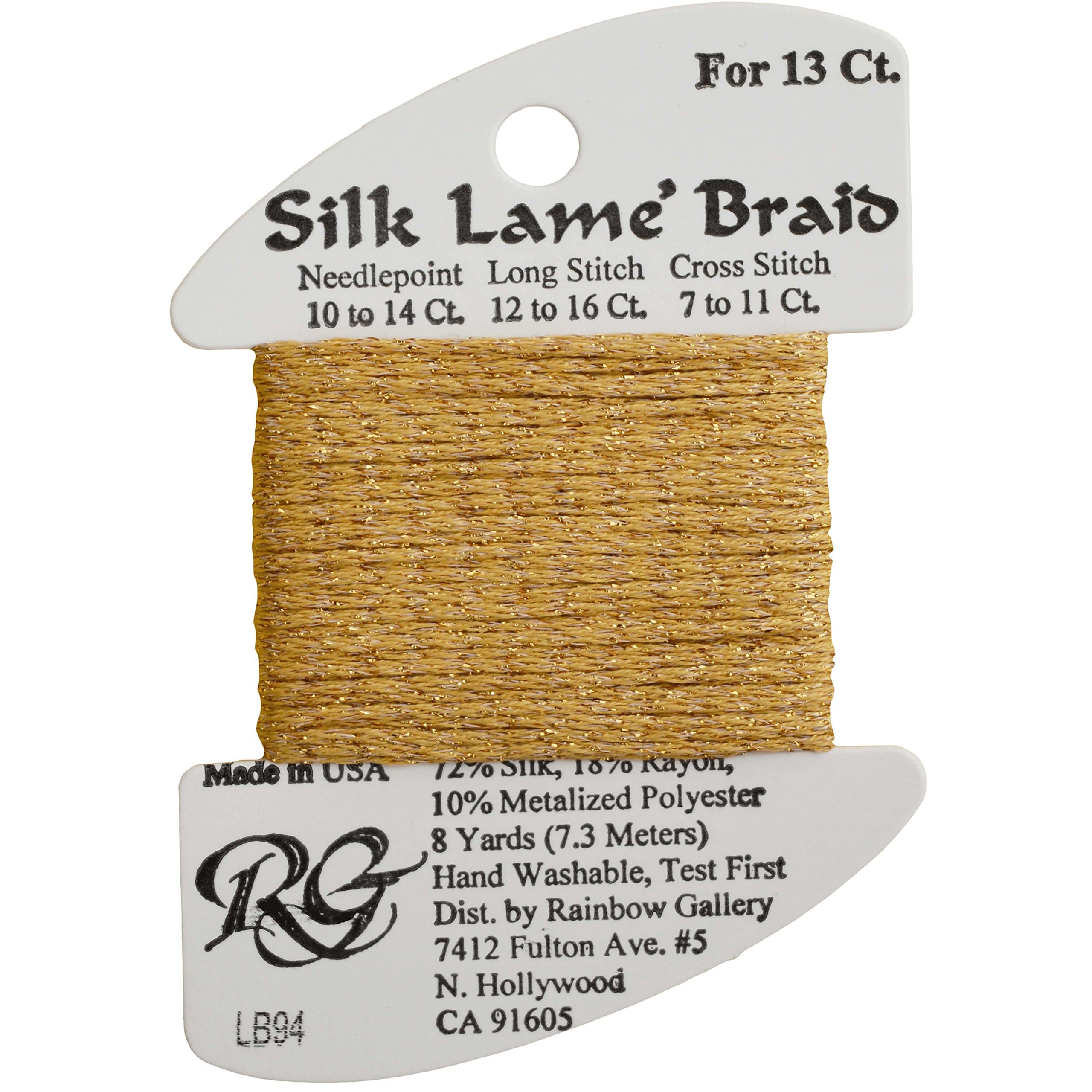 Rainbow Gallery Silk Lame Braid Metallic Needlepoint Thread Golds, True Gold - LB94