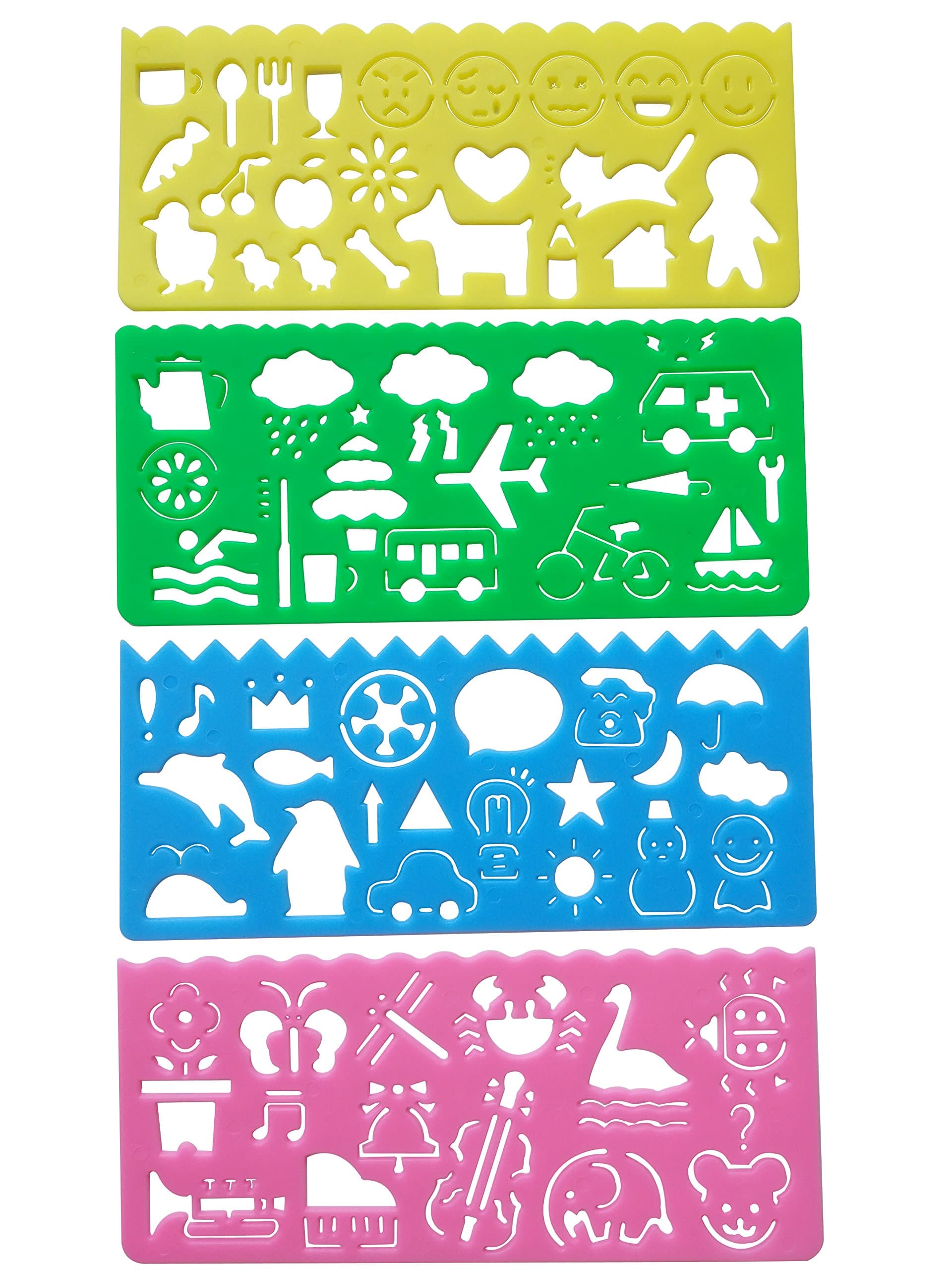 Plastic Geometric Shape Template Drawing Ruler Emoji Set for Student Technical Drawing Template Number Template Ruler Stencils Drawing Kit for Kids 4 Pieces