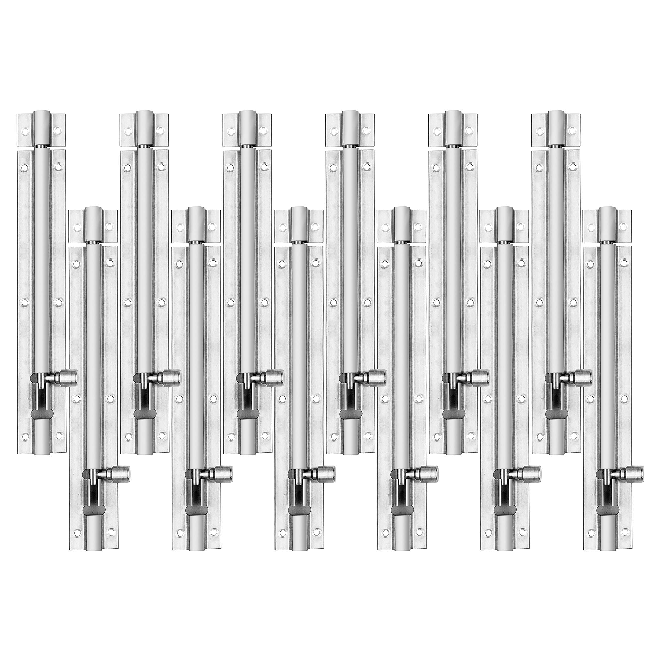 Atlantic Morden Plain Stainless Steel Tower Bolt 8 inch, Tower Bolt for Home, Office, Doors,Windows,Tower Bolt for Main Door and Bathroom, Easy to Fit (Two Tone Silver, Pack of 12 Pcs)