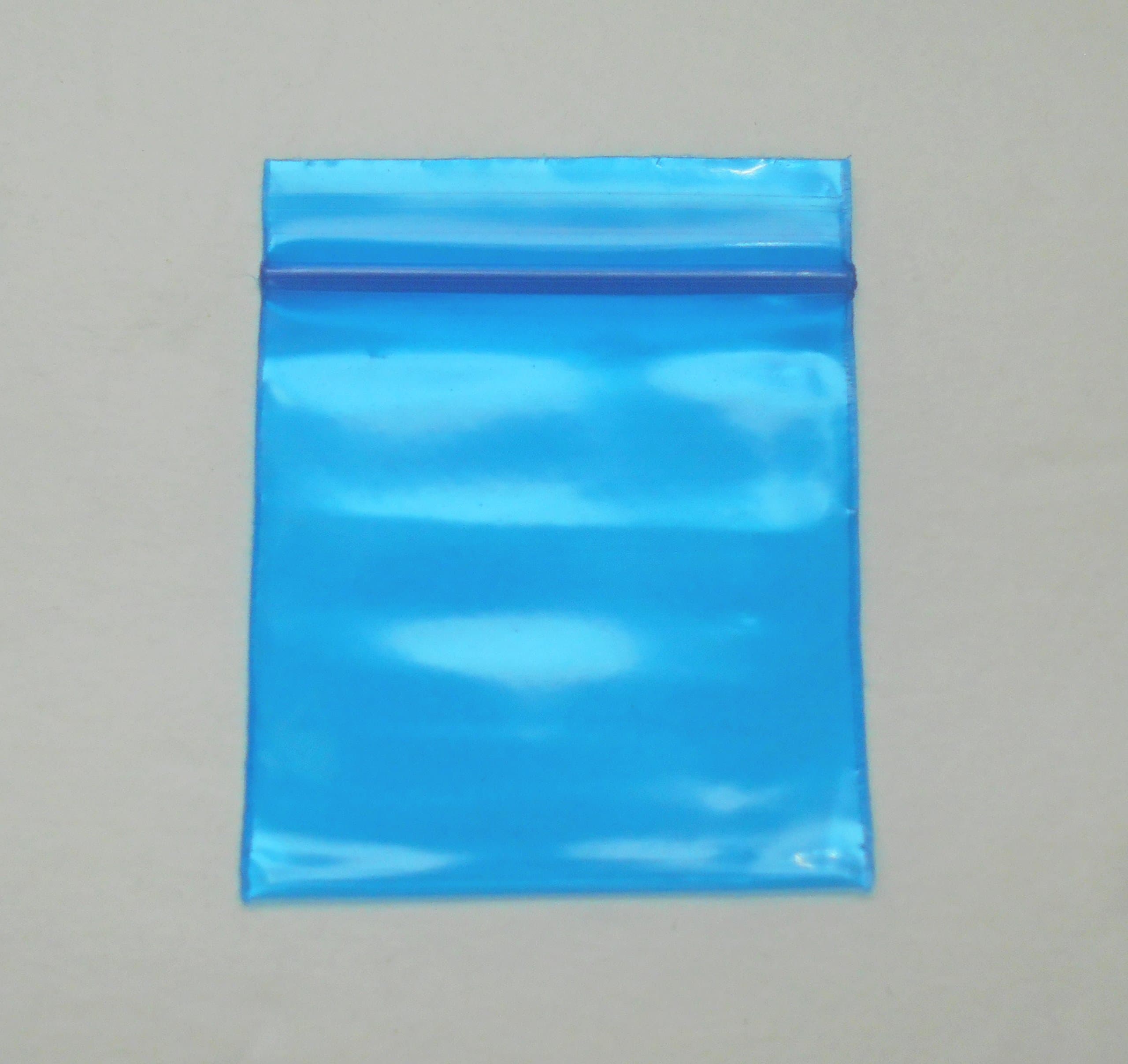Mini Poly Bags (1.5"x1.5") Small Plastic Baggies, Thick 2mil, Colorful Rave Party Pouches (1515) Tiny Ziplock Dime Bag (100, Blue)