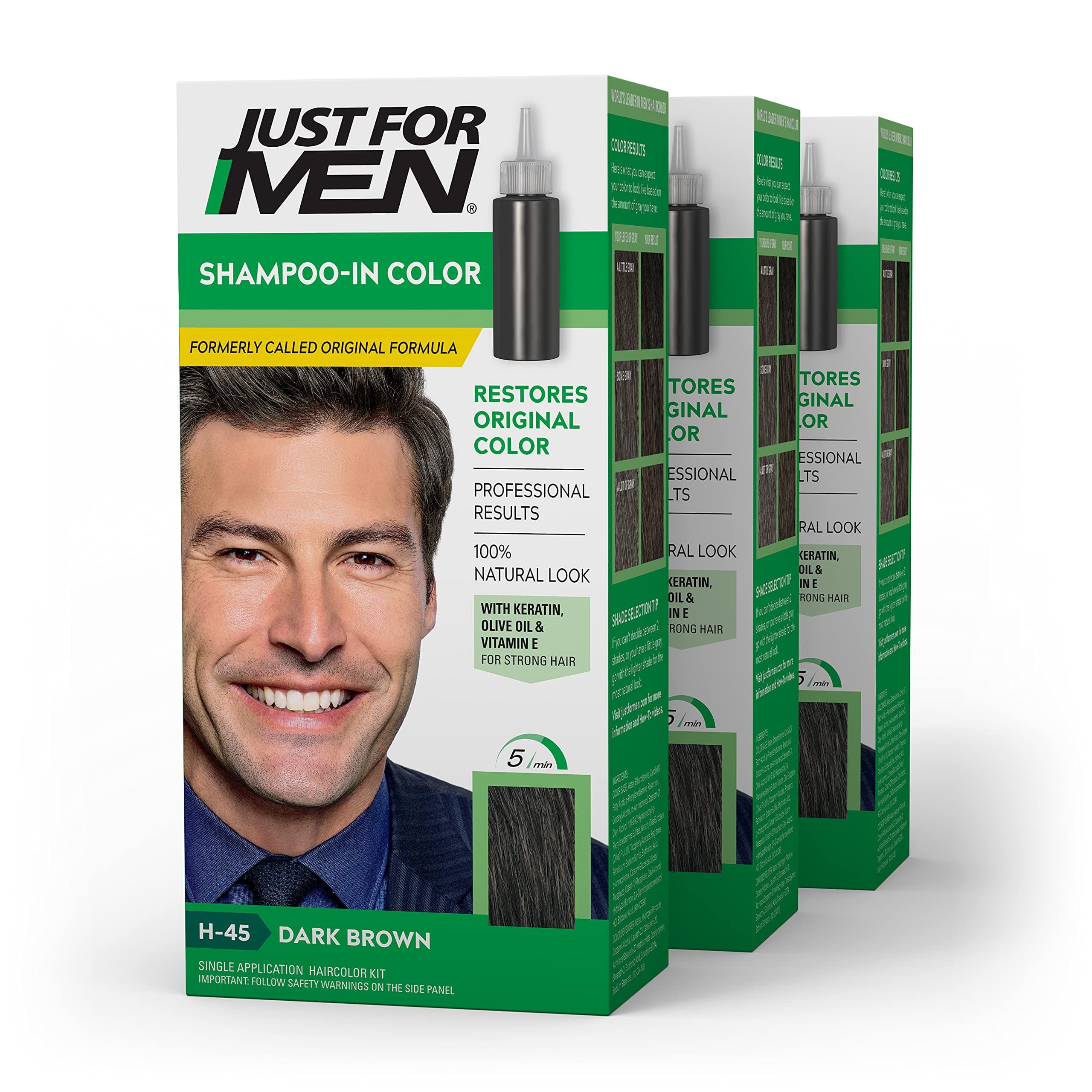 Just For Men Original Formula Men's Hair Color, Dark Brown (Pack of 3)
