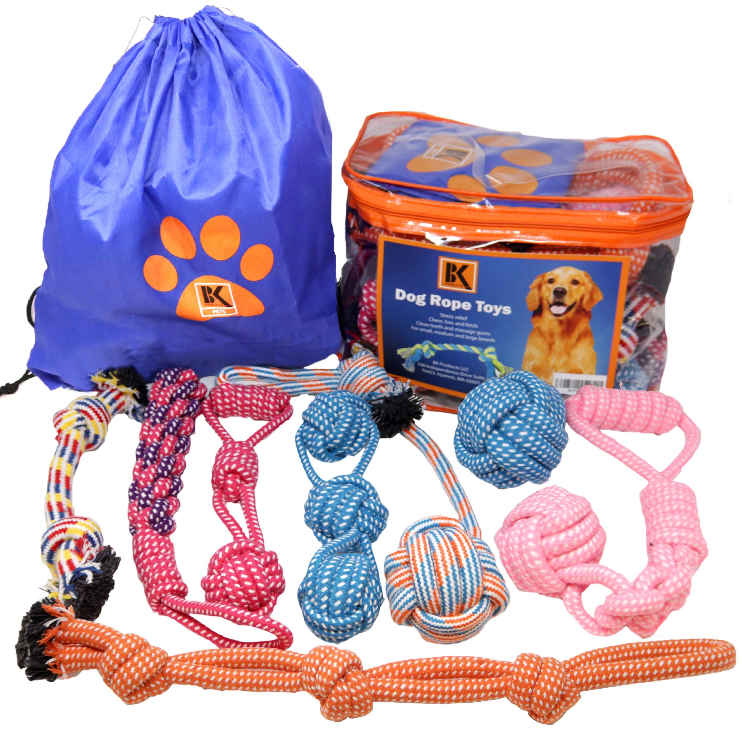 BK PRODUCTS LLC 8 Extra Large Dog Rope Toys for Large Breed Puppy and Medium to Large Dogs - Set of Nearly Indestructible Dog Toys for Tug of War, Fetch Play or Teething