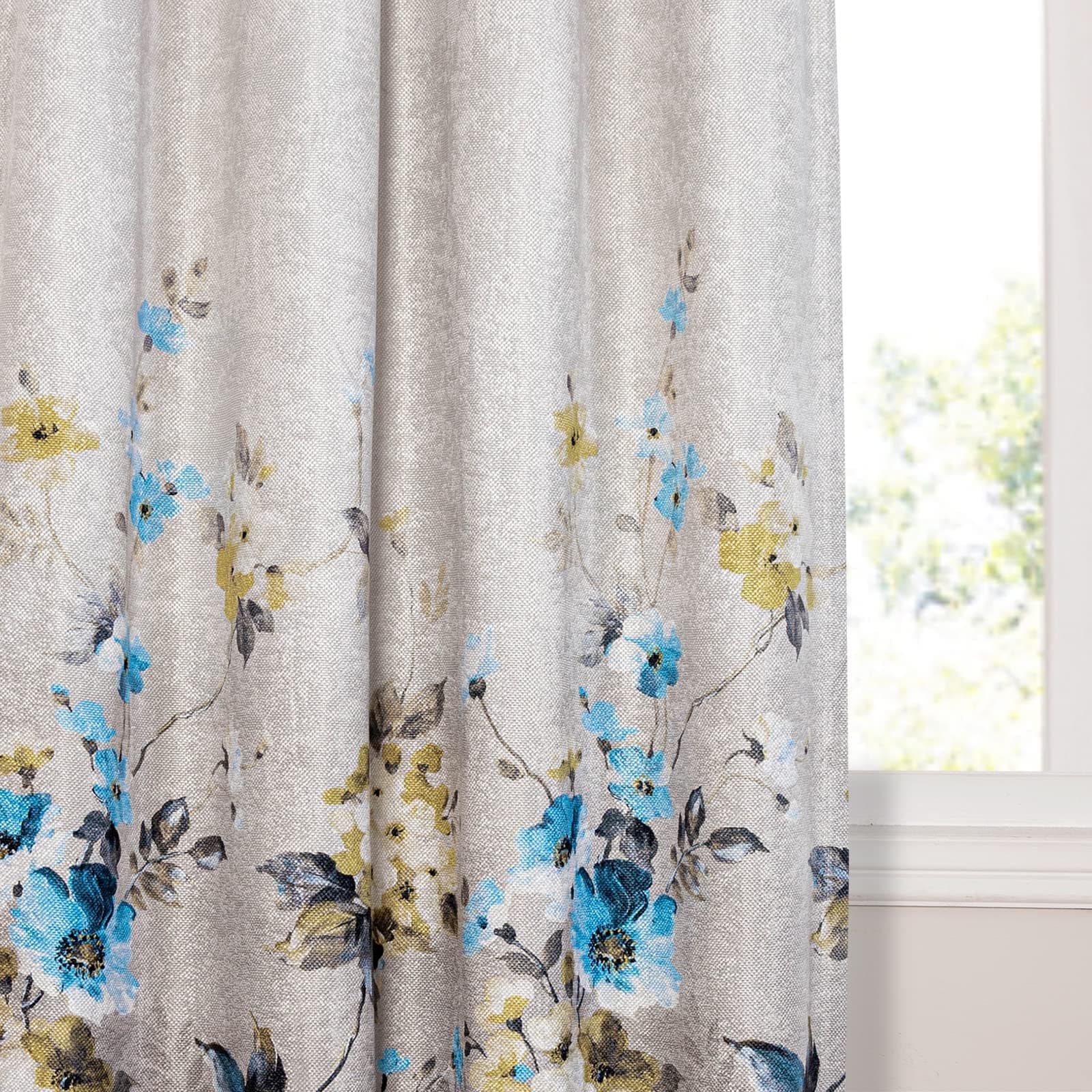 MYSKY HOME Blackout Curtains for Living Room Darkening Thermal Insulated 95 Inch Long Light Blocking Grommet Linen Curtains for Bedroom, Blue Vintage Classical Floral Printing, 1 Panel
