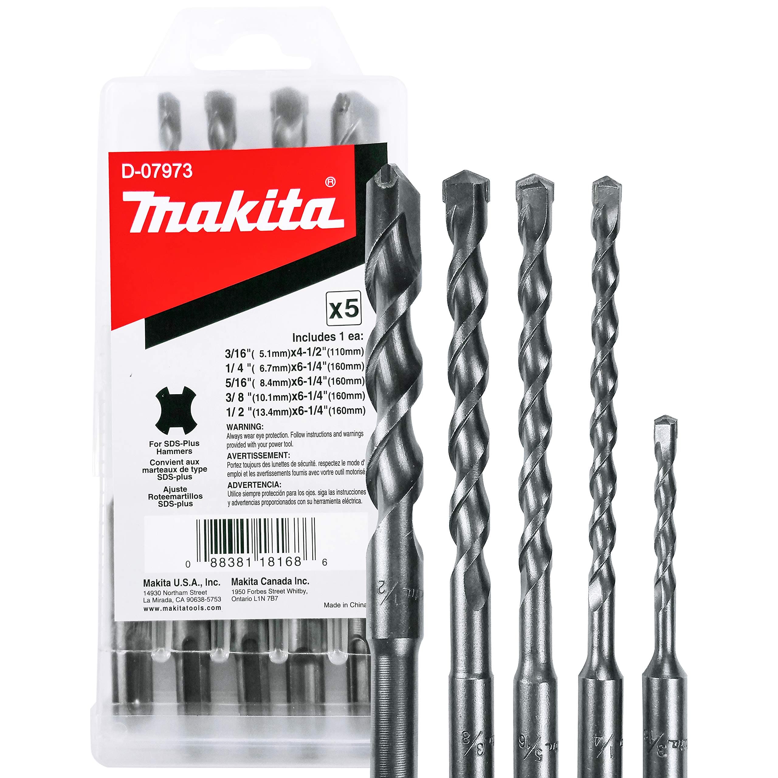 5 Piece - SDS-Plus Drill Bit Set For SDS+ Rotary Hammers - Aggressive Drilling For Concrete & Masonry - Carbide Tipped Bits