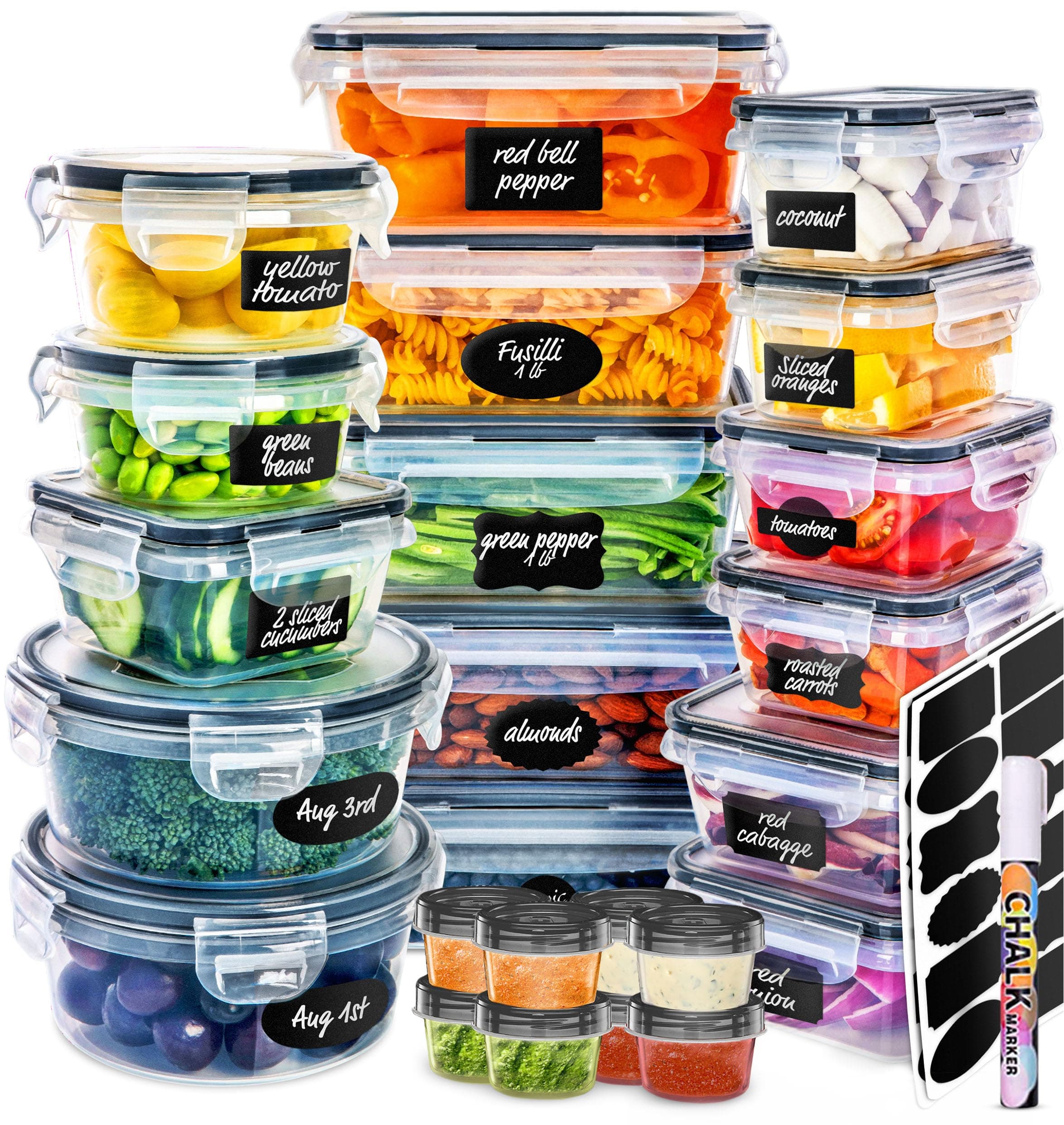 Fullstar Food Storage Containers with Lids - Plastic Food Containers with Lids - Plastic Containers with Lids Storage (Set of 20) - Plastic Storage Containers with Lids Food Container Set BPA Free