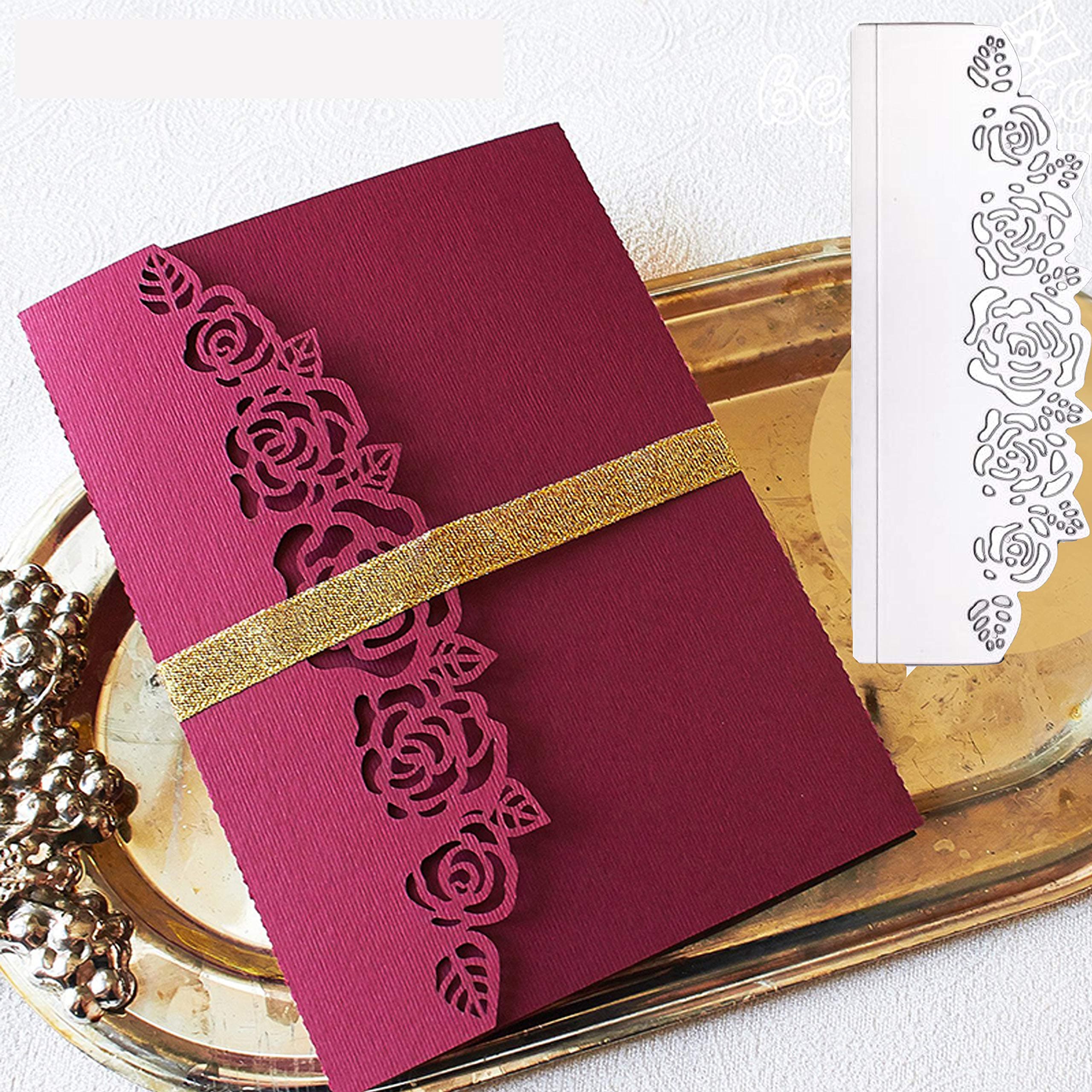 Rose Flower Border Metal Die Cuts, Invitation Wedding Card DIY Cutting Dies Cut Stencils Template for Scrapbooking Photo Album Decorative Embossing Paper Dies for Card Making