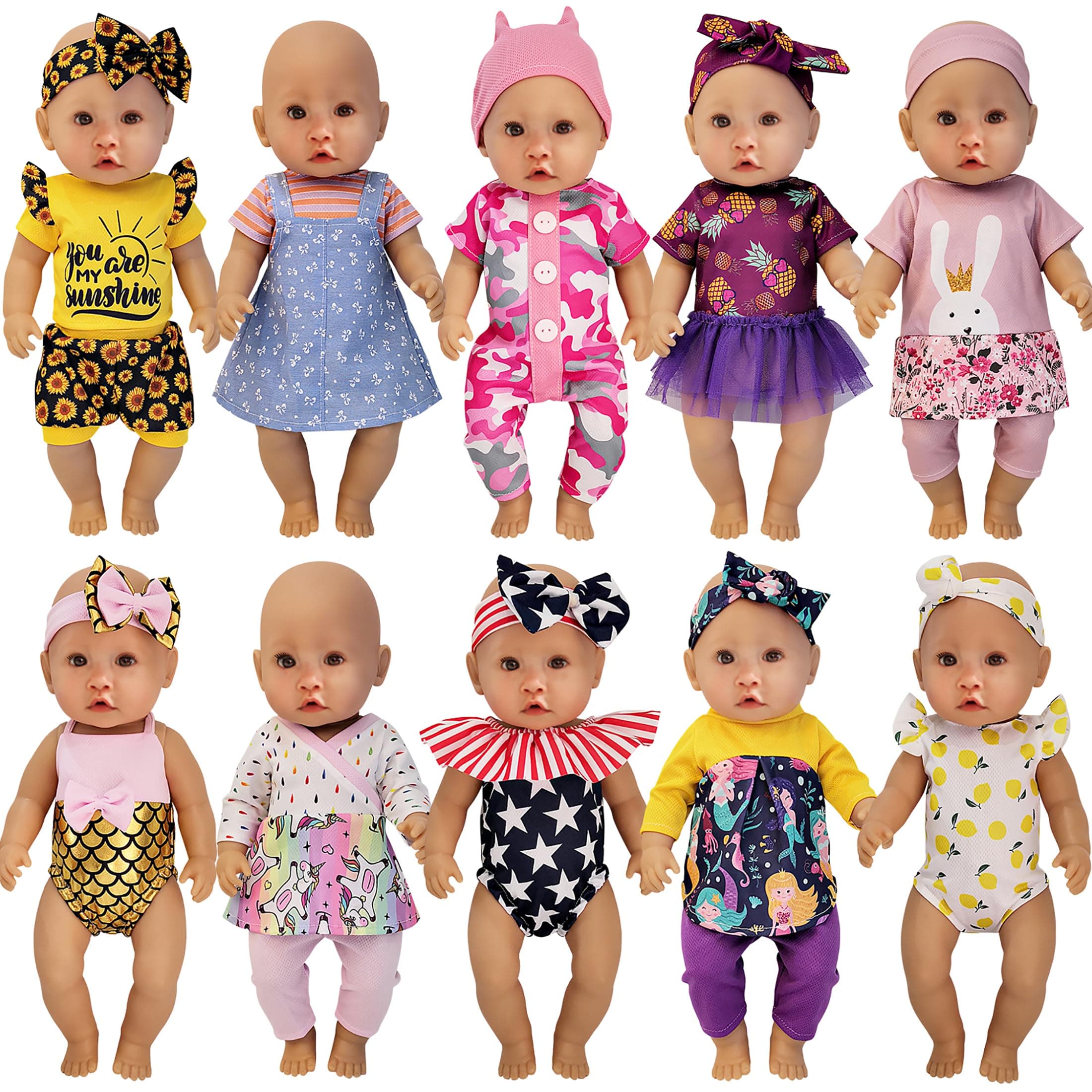 10 Sets 14-16 Inch Baby Doll Clothes Dress Outfits Headbands Accessories fits New Born 15 inch Baby Doll