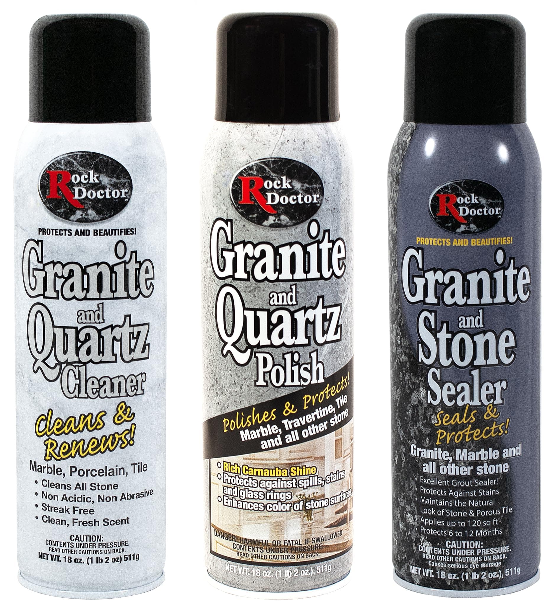Granite & Quartz Care Kit, 3 Piece Maintenance Stone Care Combo Kit – Cleans & Renews Marbel, Travertine, Tile and All Other Stone, Fresh, Pack of 3, 54.0 Ounce