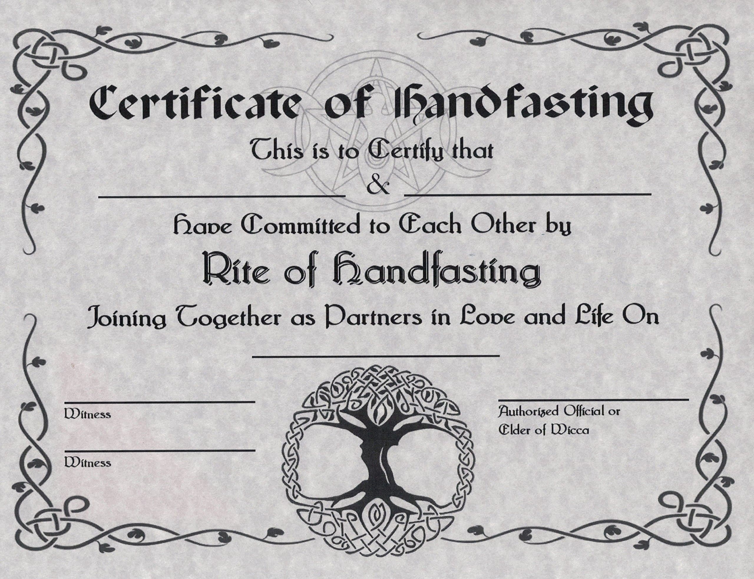 Handfasting Certificate, Certificate of Handfasting, Marriage, Pagan Ceremony, Hand Fasting, Wicca, Witchcraft (Gray)