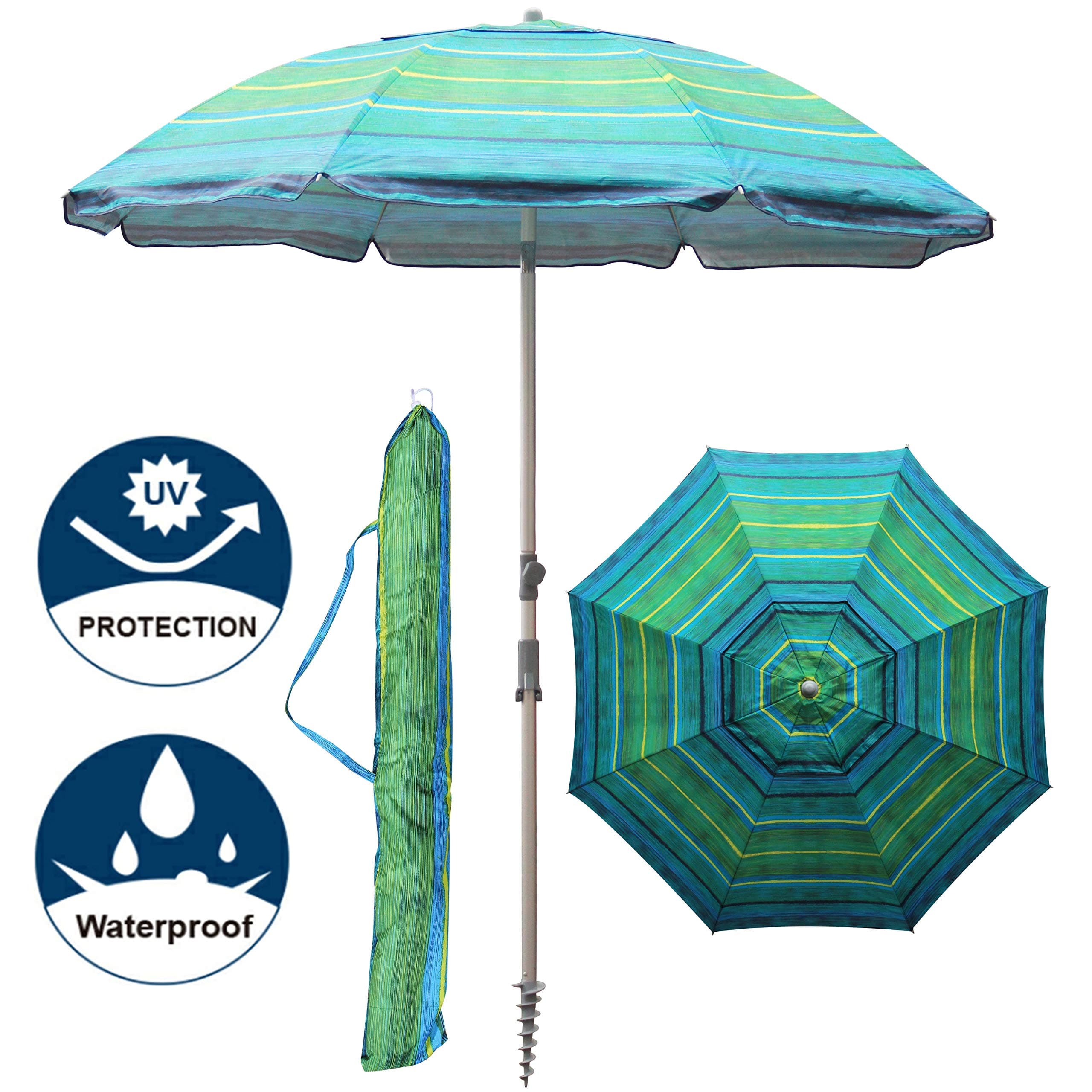 Blissun 7.2' Portable Beach Umbrella with Sand Anchor, Tilt Pole, Carry Bag, Air Vent
