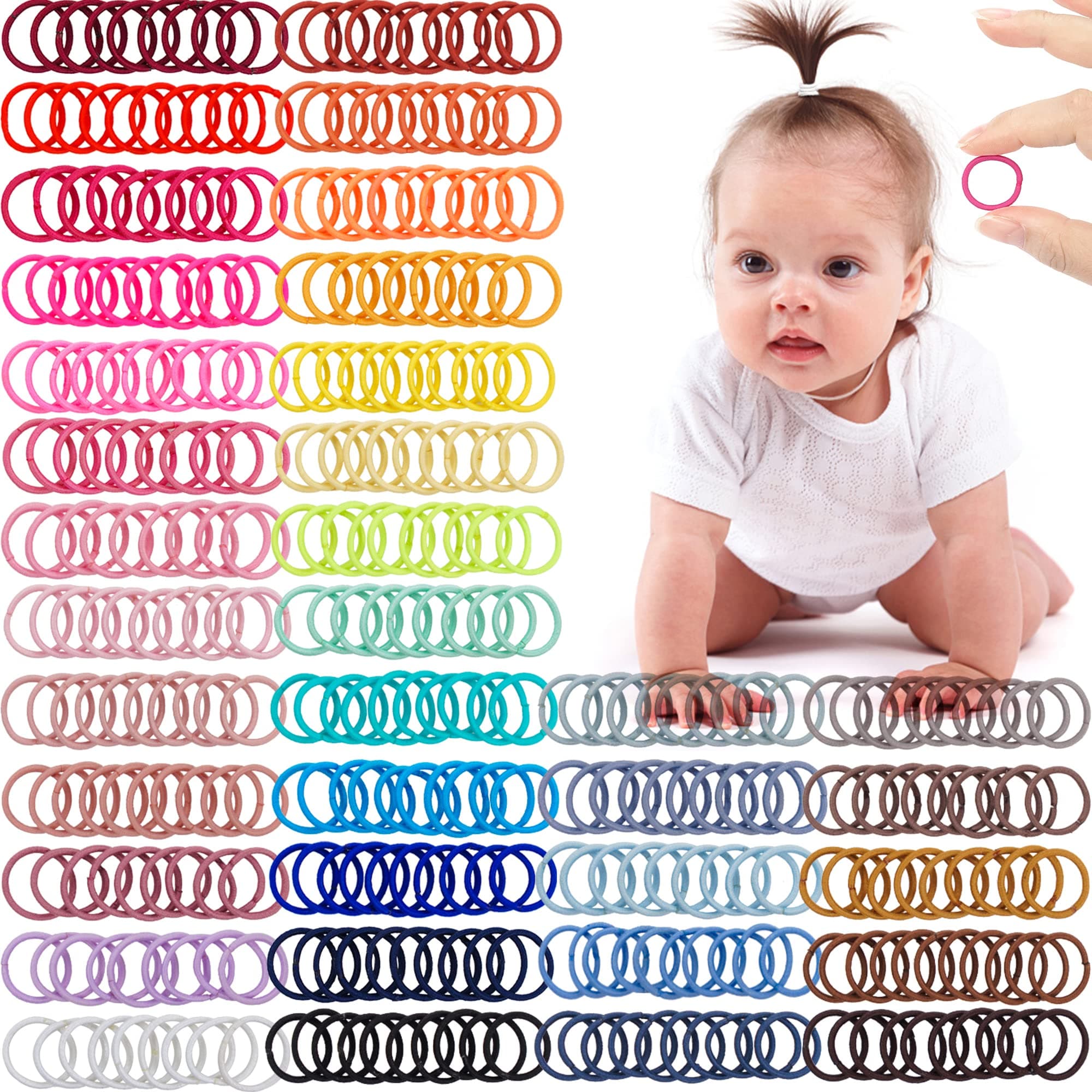 360PCS Baby Toddler Hair Ties - 36 Multicolors Elastic Hair Ties, 2cm Diameter No Crease Finger Hair Elastics Small Ponytail Holders for Kids Girls