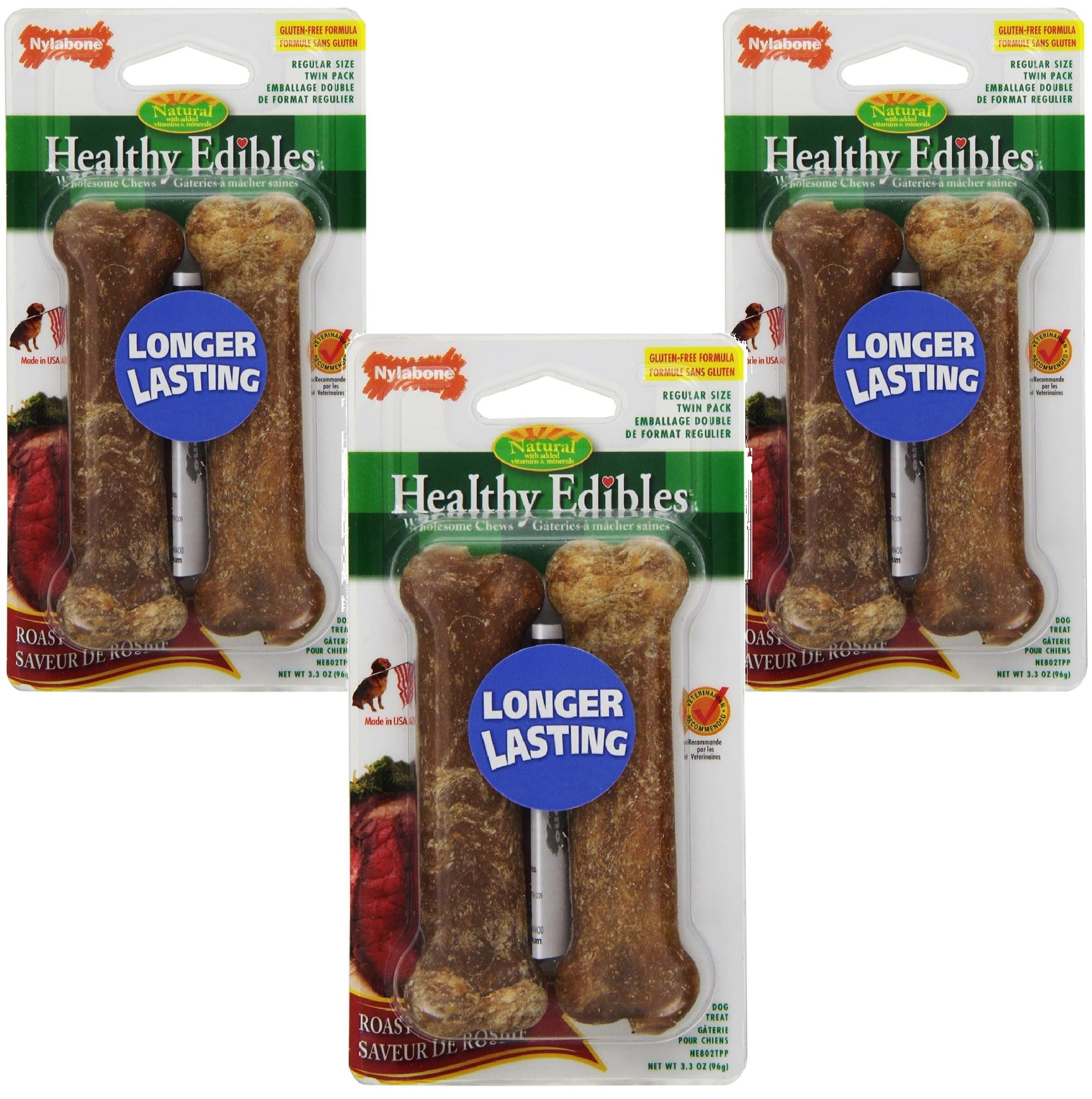 Healthy Edibles Roast Beef Flavored Treat Bones, Size Regular - 6 Bone Total (3 Packages with 2 Bones each)