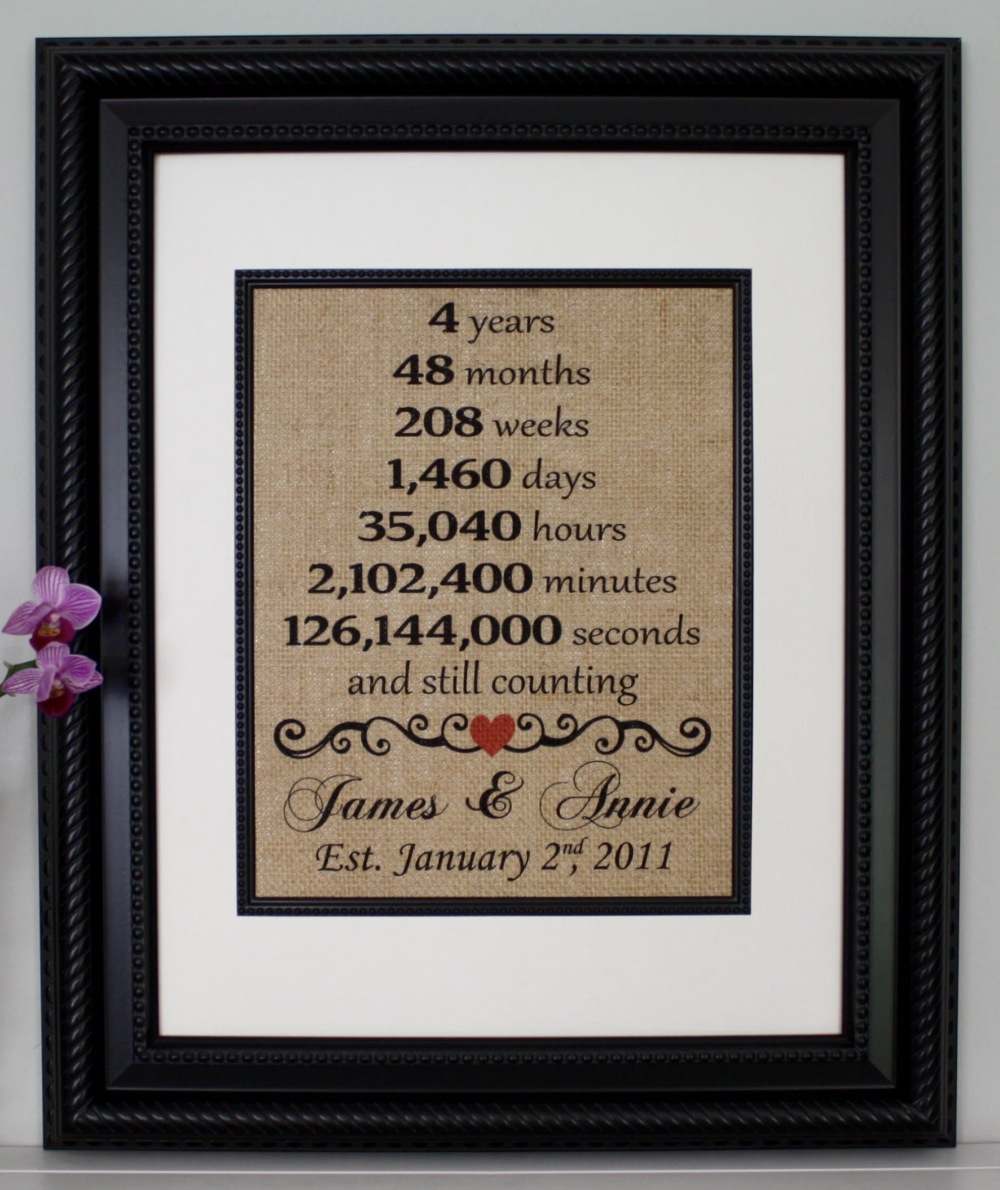 4th Anniversary Gift for Her or Him Personalized on Burlap
