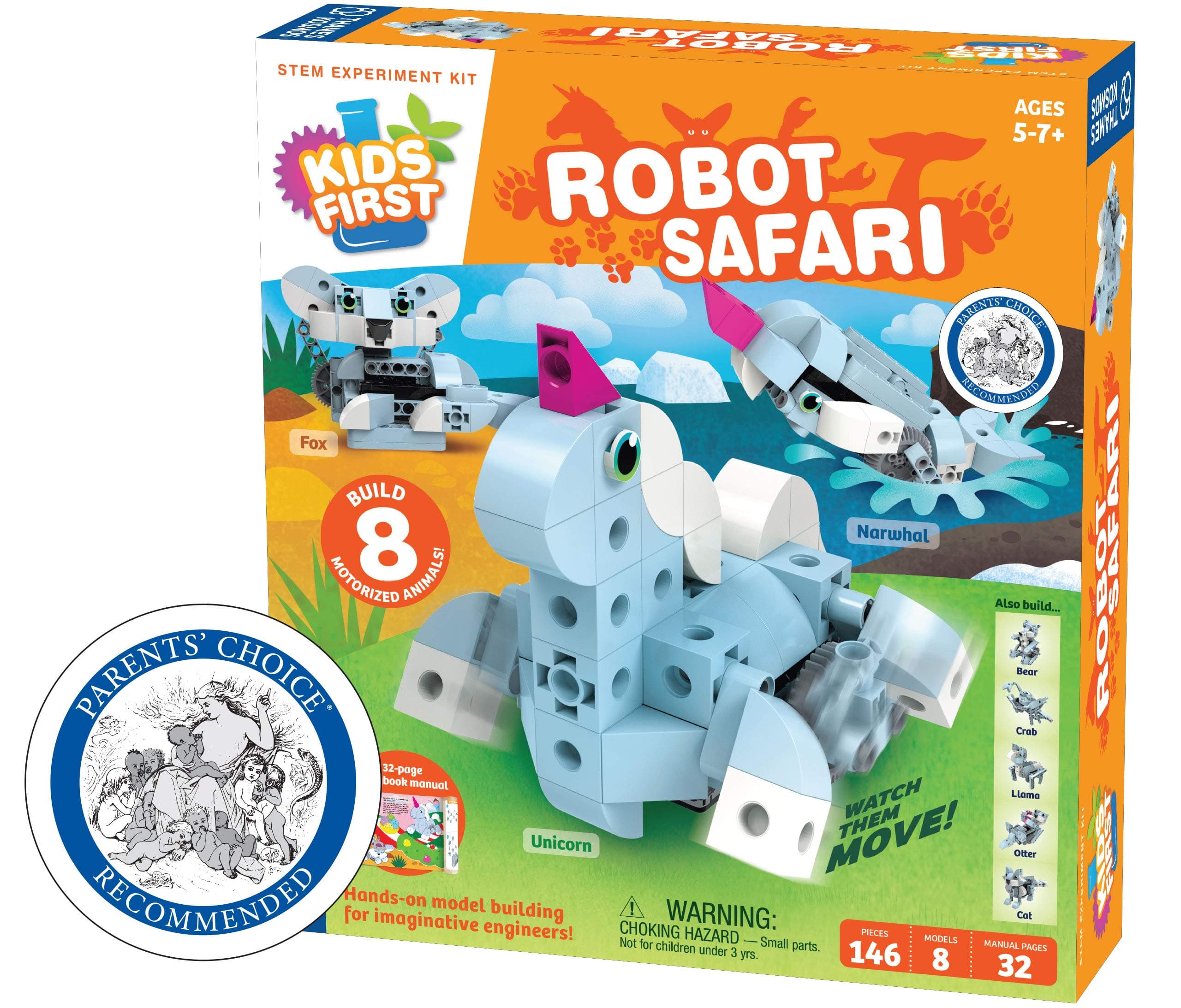 Thames & Kosmos Kids First: Robot Safari - Introduction to Motorized Machines Science Experiment Kit for Ages 5 to 7, Build 8 Robotic Animals Including A Unicorn, Llama, Narwhal & More