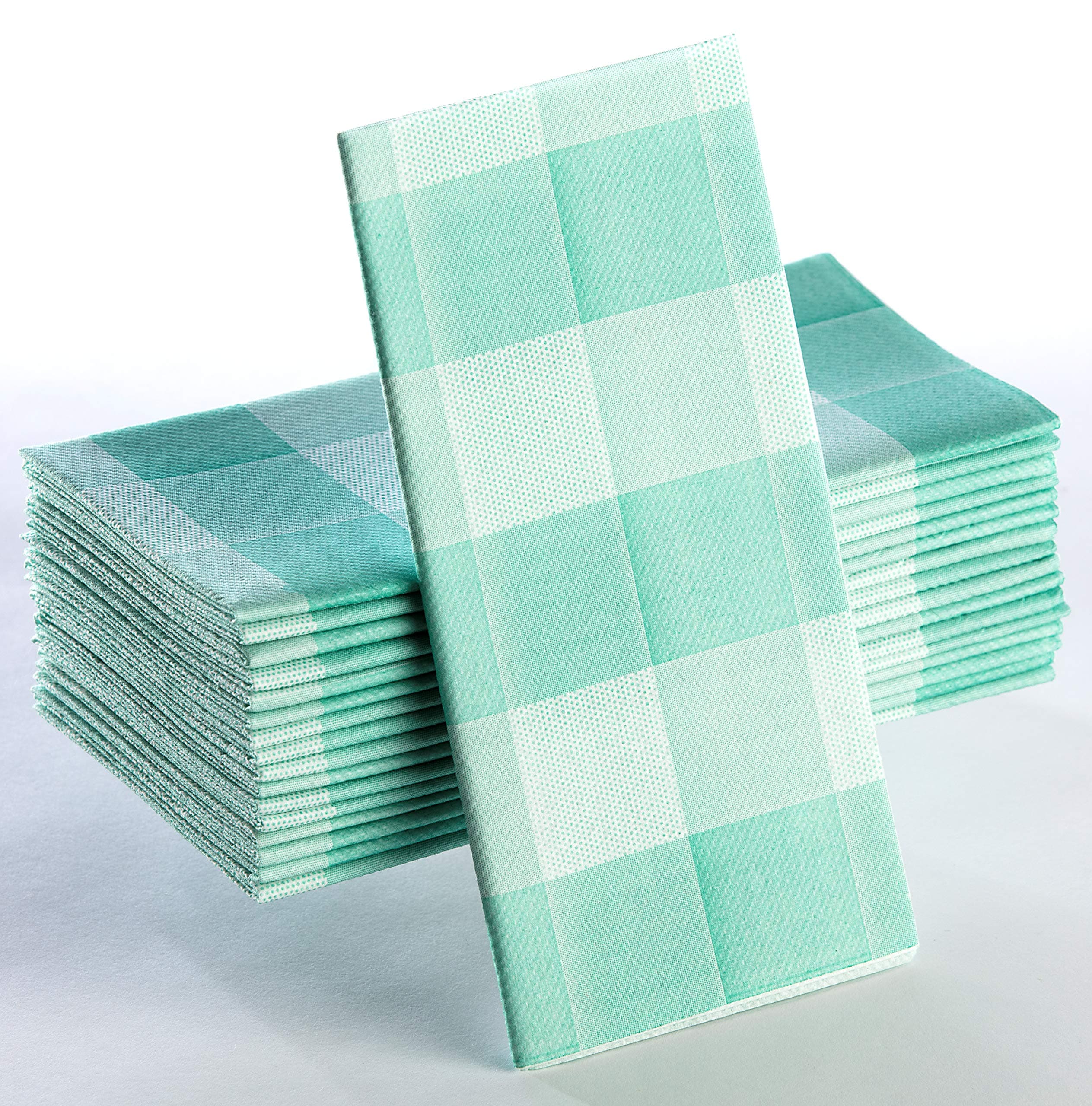 Plaid Napkins | Green Checks - Disposable Linen-Feel Guest Towels Rustic Cottage Styling Perfect for Everyday Use, Lunchboxes, for Kitchen, Parties, Dinners or Events Set of 50, 16x16 inches.
