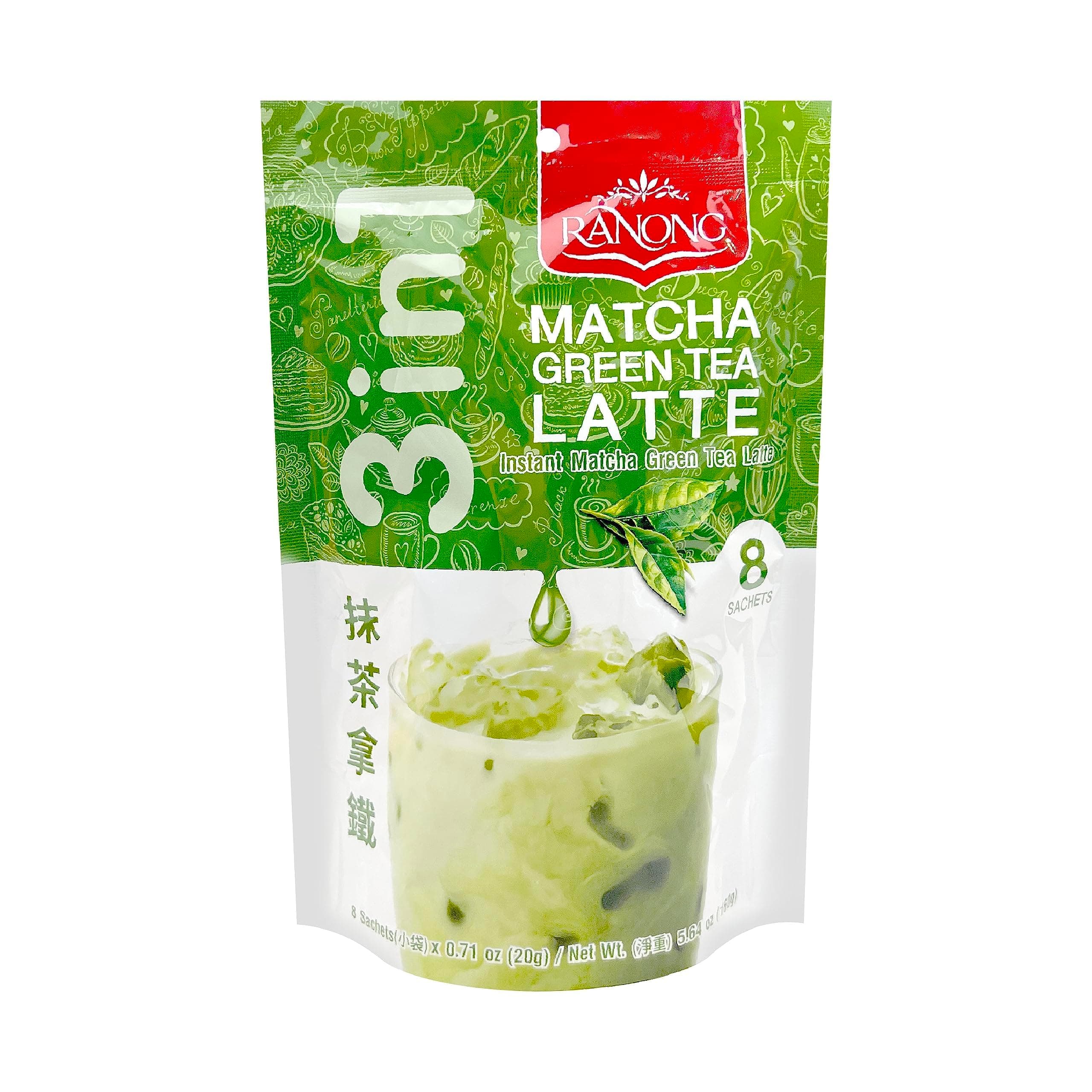 Ranong Tea, 3 in 1 Instant Matcha Green Tea Latte, net weight 160 g (Pack of 1 piece) / 8y KK