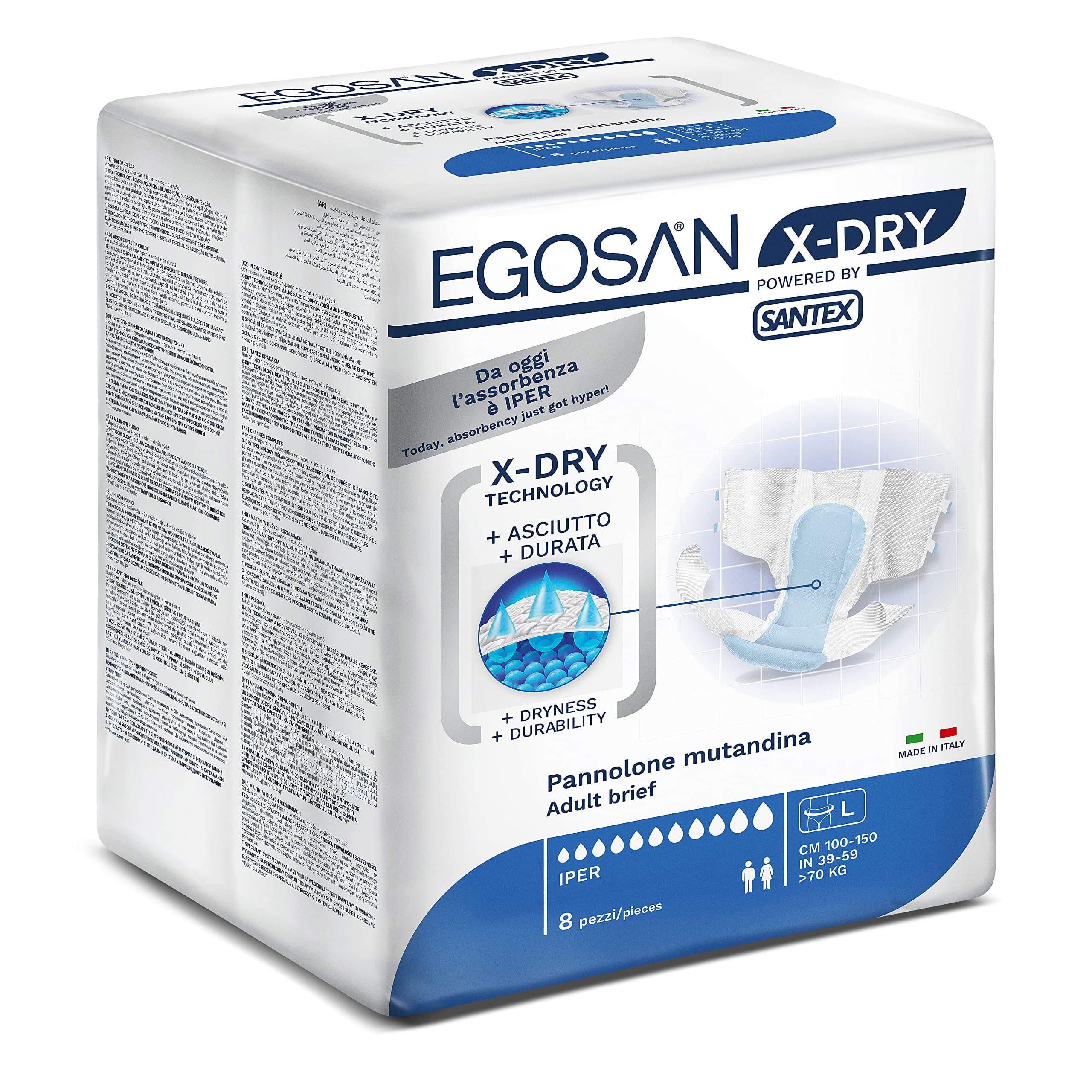 Egosan Adult Incontinence Diaper Briefs Exclusive X-Dry Technology for Superior Absorbency Disposable with Adjustable Tabs for Men and Women (Large)