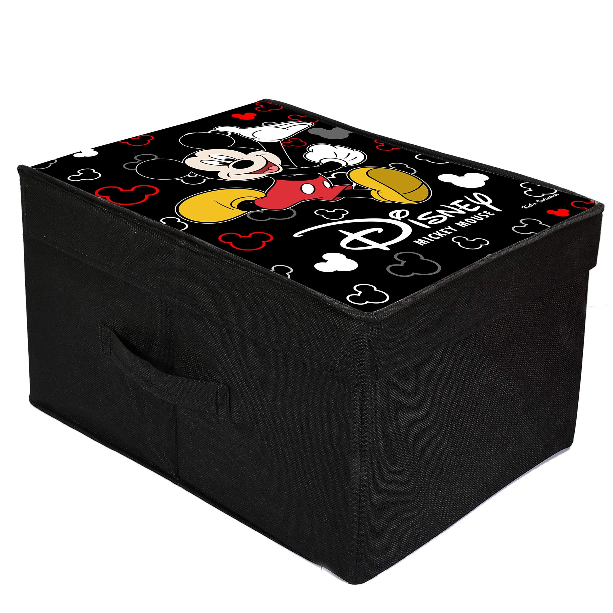 Disney Mickey Mouse Print Rectangular Non Woven Fabric Foldable Shirt Cover Storage Organizer Box with with Lid (Black, Extra Large, KUBMART3464, Standard)