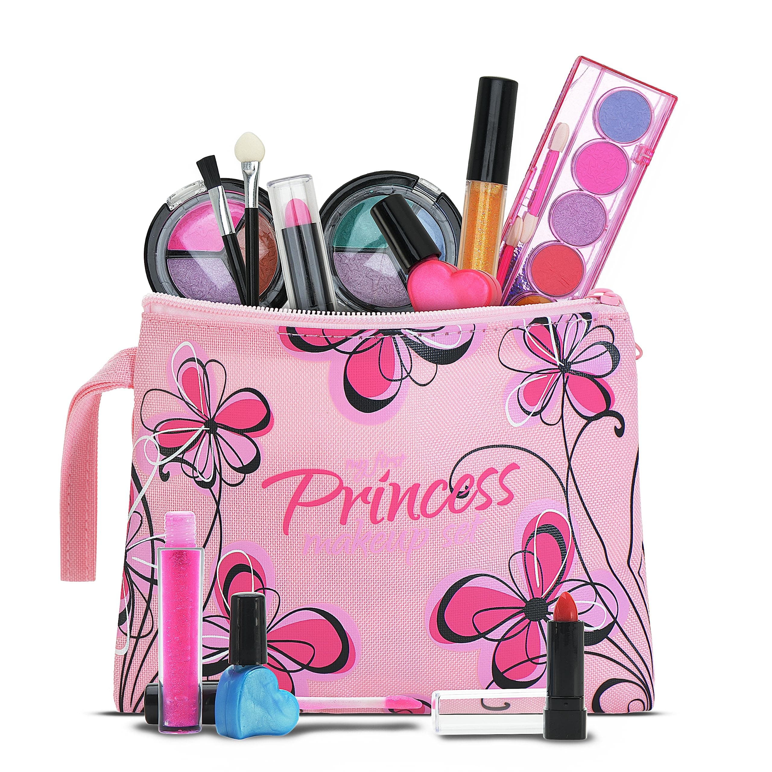 My First Princess Make Up Kit – Kids Washable Makeup Set for Girls – Non-Toxic Pretend Play Cosmetic Beauty Toy Set with Bag – Party Set for Girls, Birthday, Halloween & Dress Up