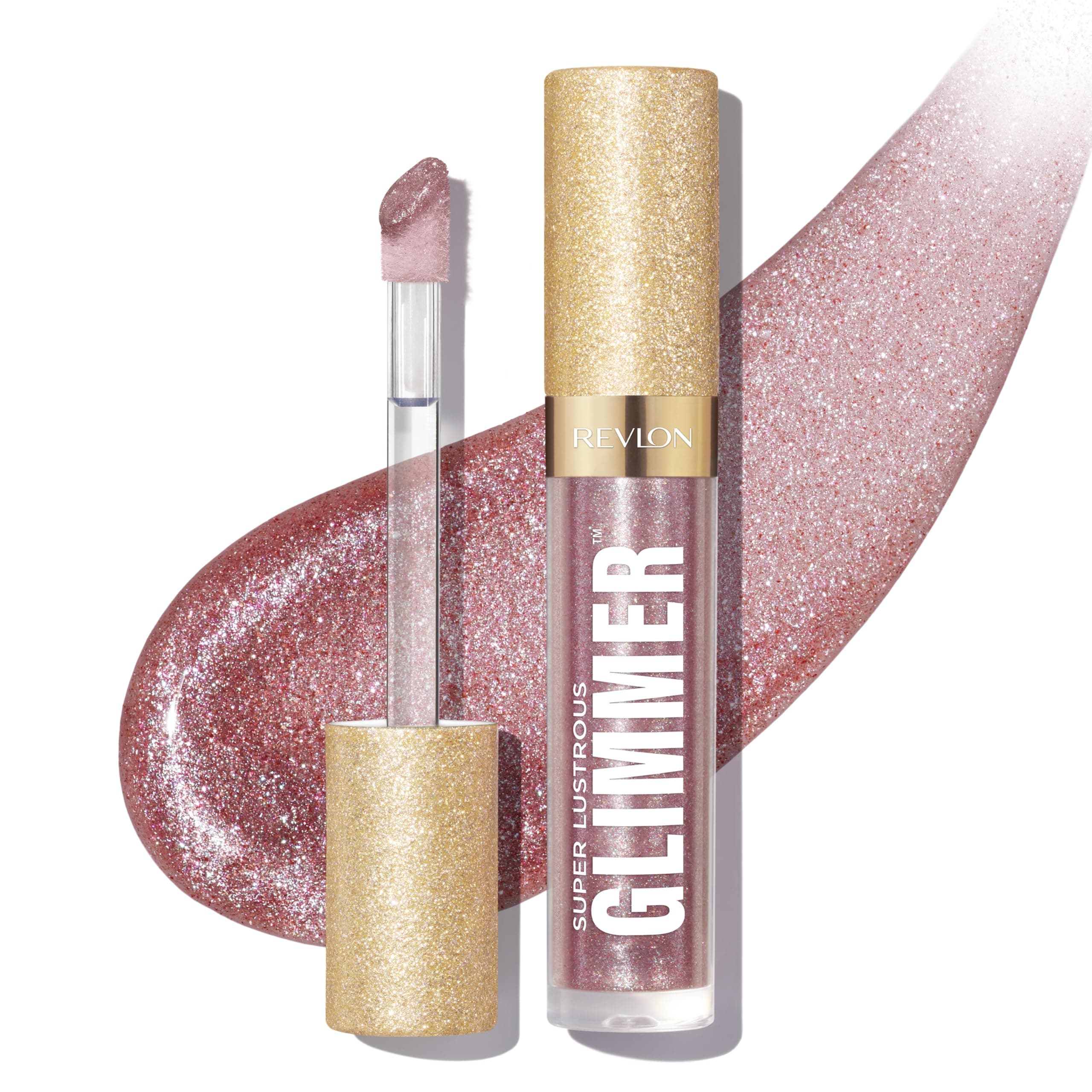 Revlon Super Lustrous Glimmer Gloss – Hydrating & Plumping Lip Gloss with Plant-Based Glitter, 3D Shimmer, 39% Hydration Boost & Oversized Applicator, Lavender Lust