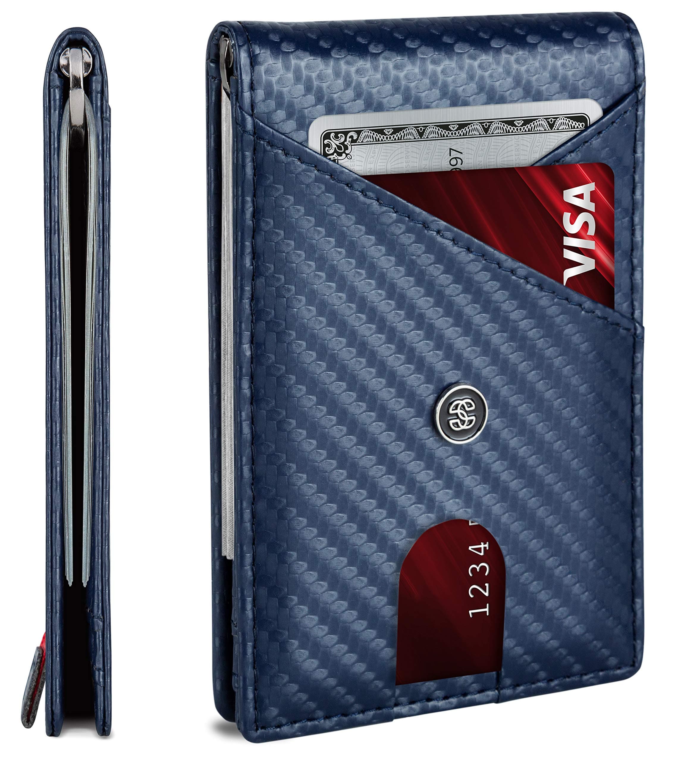Slim Wallets for Men. RFID Money Clip Wallet, Slim Wallet, Thin Front Pocket Credit Card Wallet, Minimalist Bifold (Royal Blue Pilot)