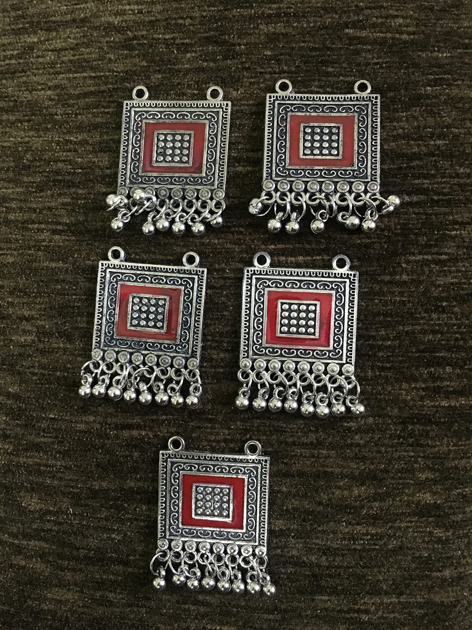 SYNC Silver Long Buttons for Kurtis 4 cm Buttons Clothes Beads Kurta red Women Girl Metal Button Beads Long Hanging latkan Sewing Dress Lehenga Tassel Decoration Fringe Fancy Stylish DIY Craft