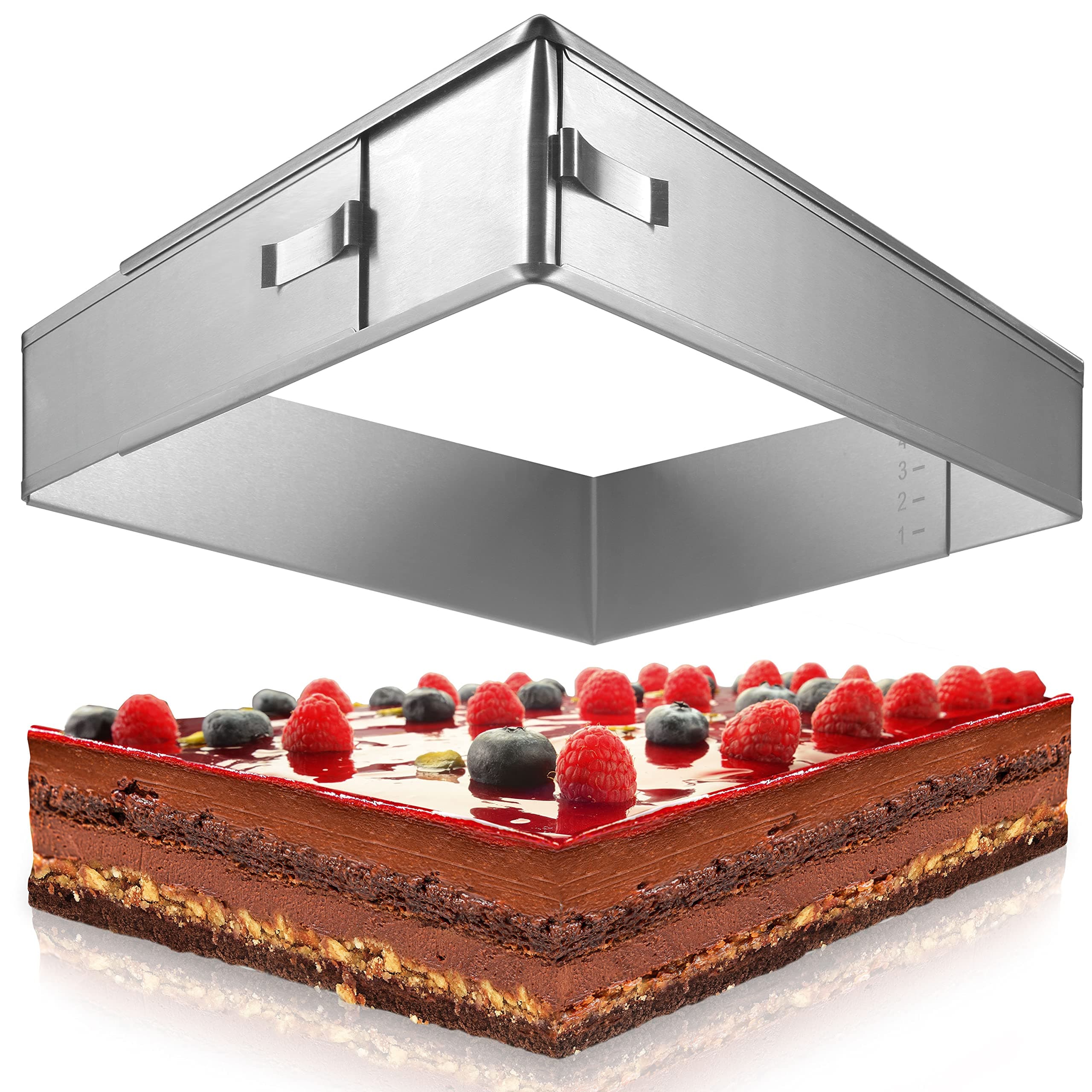 4smile Rectangular Adjustable Baking Frame - Stainless Steel Rectangular Mousse Mould - Dimensionally Stable Cake Mould Square for Baking and Cake Preparation