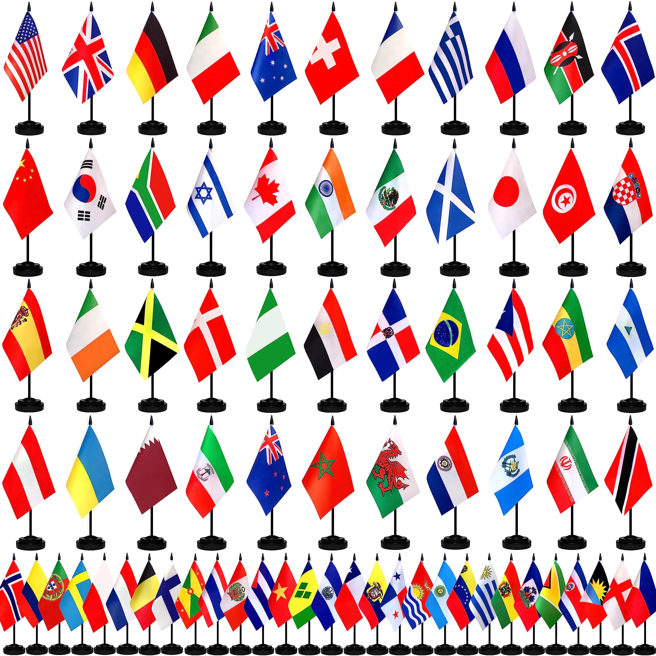 TSMD 202 Countries International World Desk Flags Set Small Mini Office Table Stick Flag with Stand Base,All Countries Flags,5x8 Inch