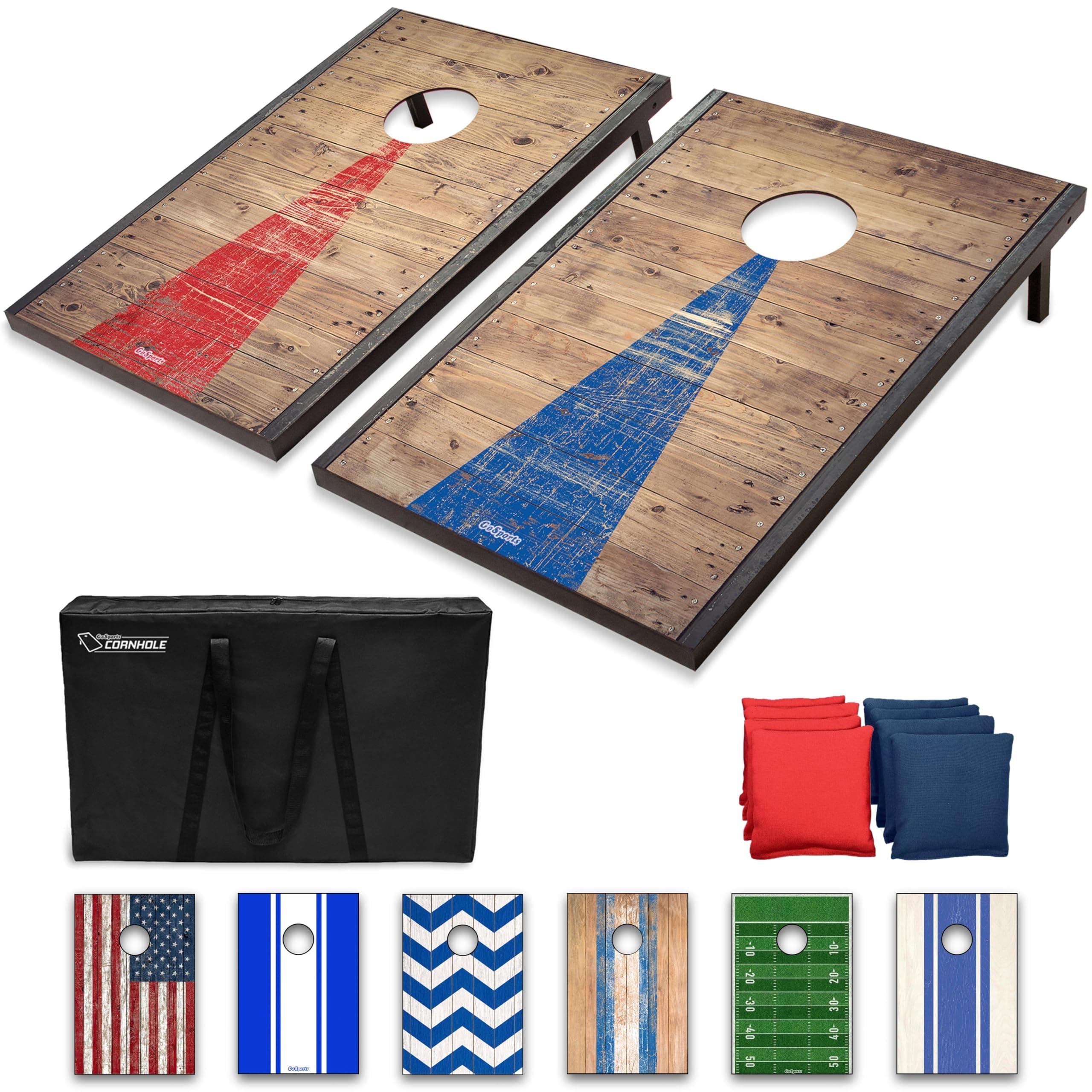 GoSports Portable Cornhole Set - Choose a 4x2ft or 3x2ft Board - 8 Bean Bags, Travel Case, Game Rules (Choose Your Style)
