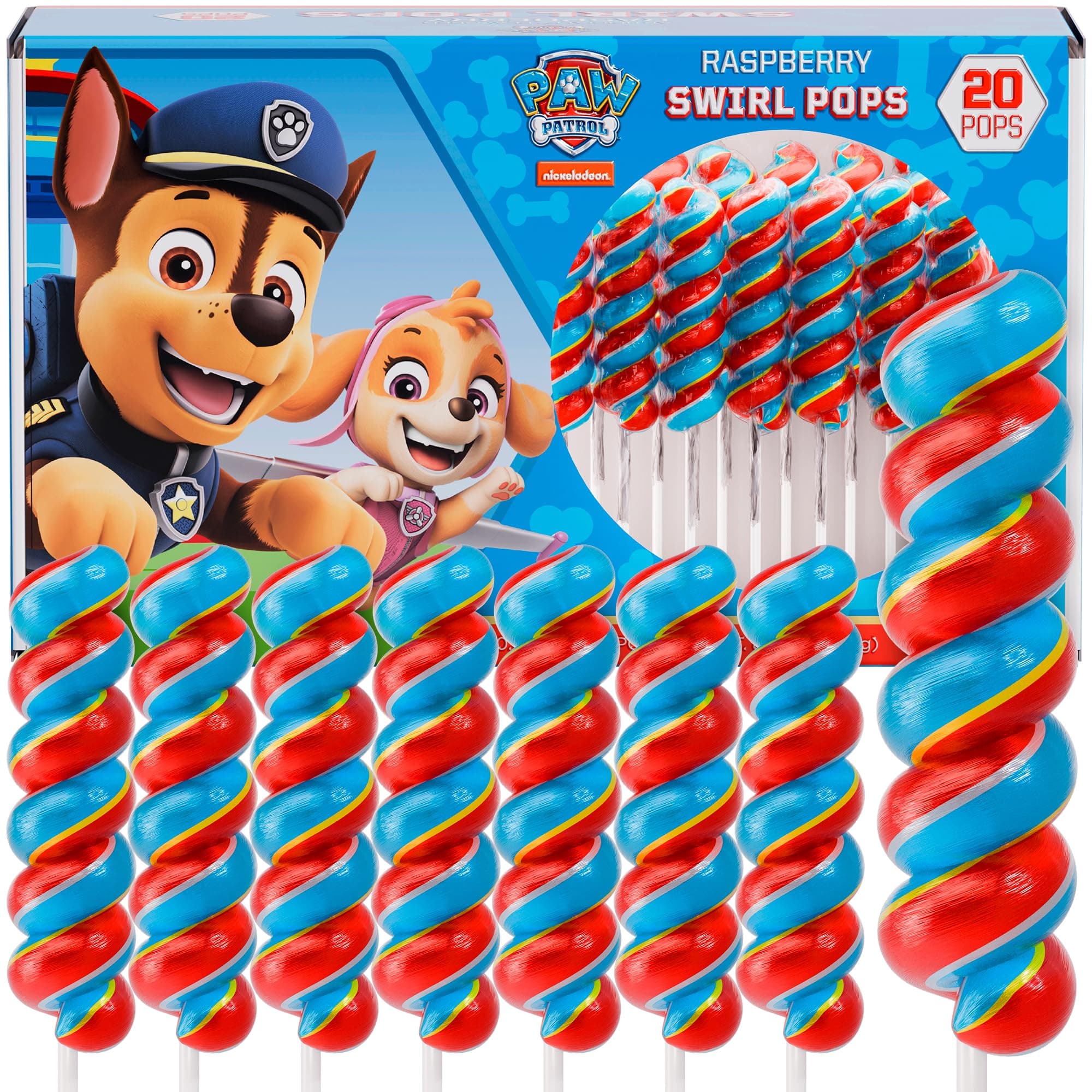 Paw Patrol Lollipops Swirl 20pk- Paw Patrol Candy For Paw PatroI Party Favors - Chase & Marshall Birthday Decorations - PawPatrol Snacks & Cake Toppers