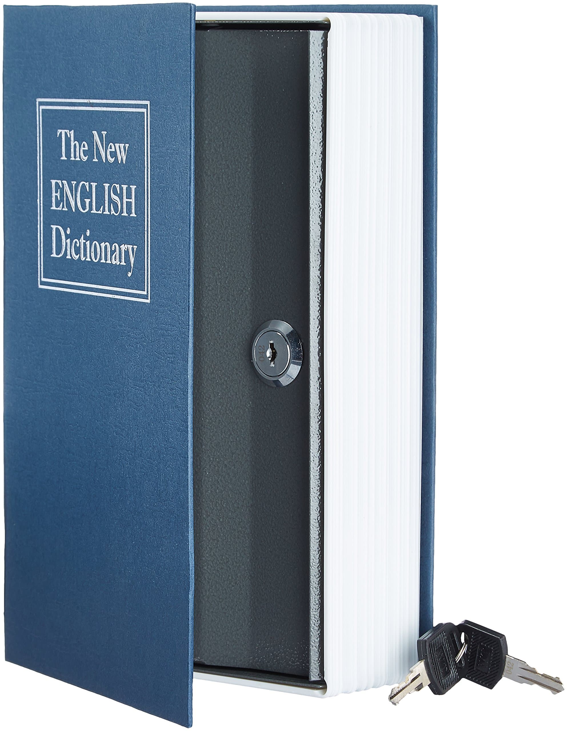 Amazon Basics Cylinder-Type Safe Home Small Book-Type with Key Lock (Width 15.5 x Depth 5.5 x Height 24 cm) Blue