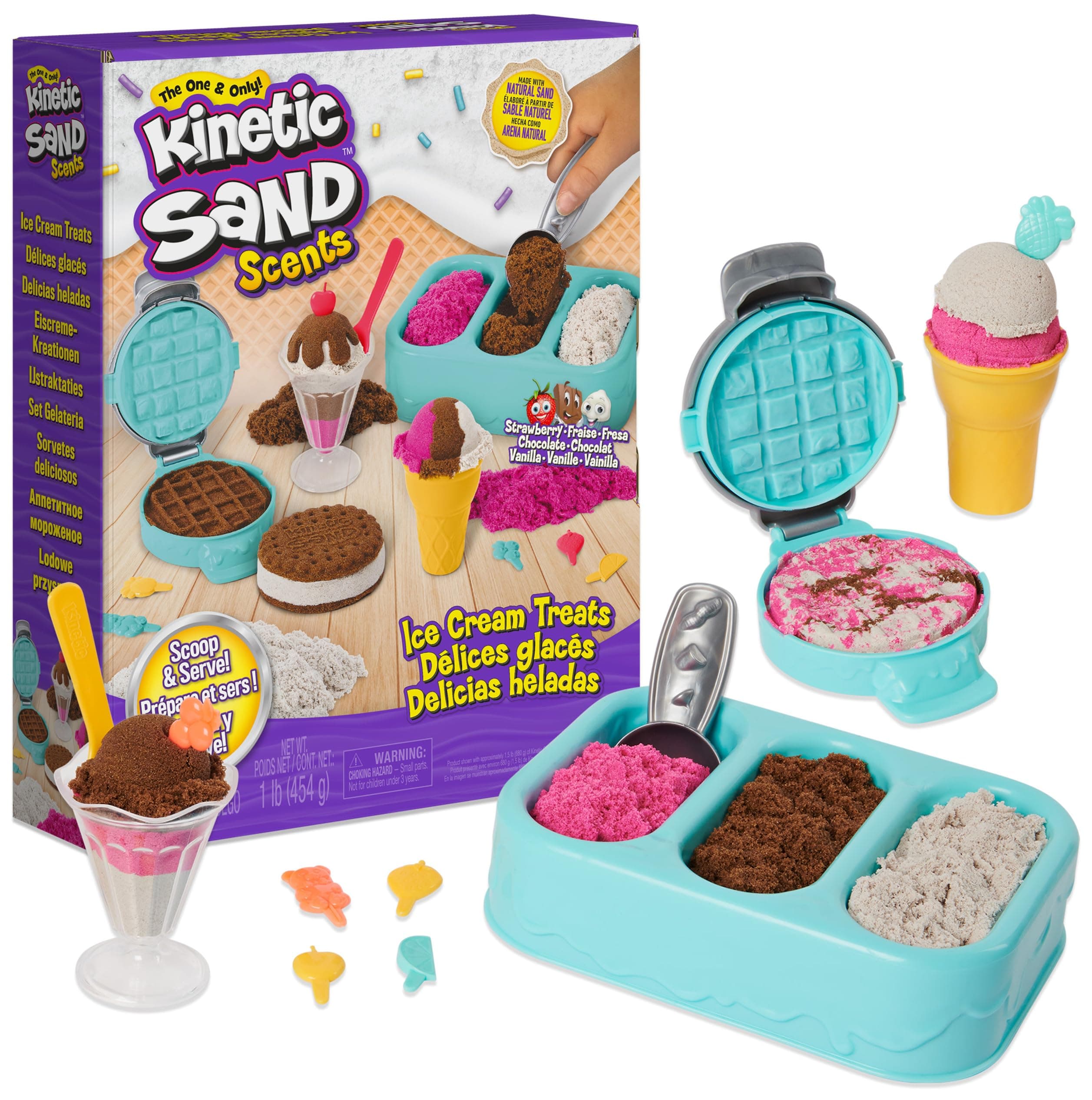 – Kinetic Sand Scents, Ice Cream Treats Playset with 3 Colours of All-Natural Scented Sand and 6 Serving Tools