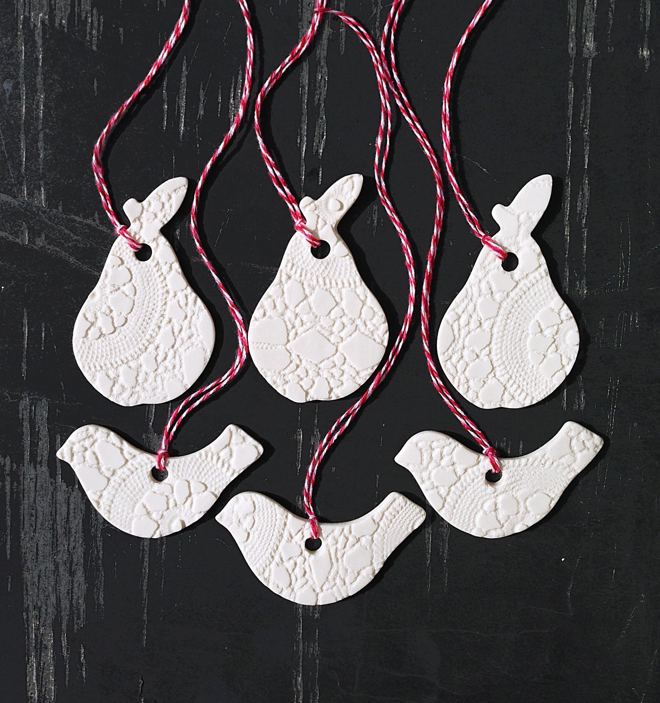 Twelve Days of Christmas Ornaments - Partridge in a Pear Tree Christmas Decorations - Red and White Holiday Decor, Christmas Tree Ornaments Baubles