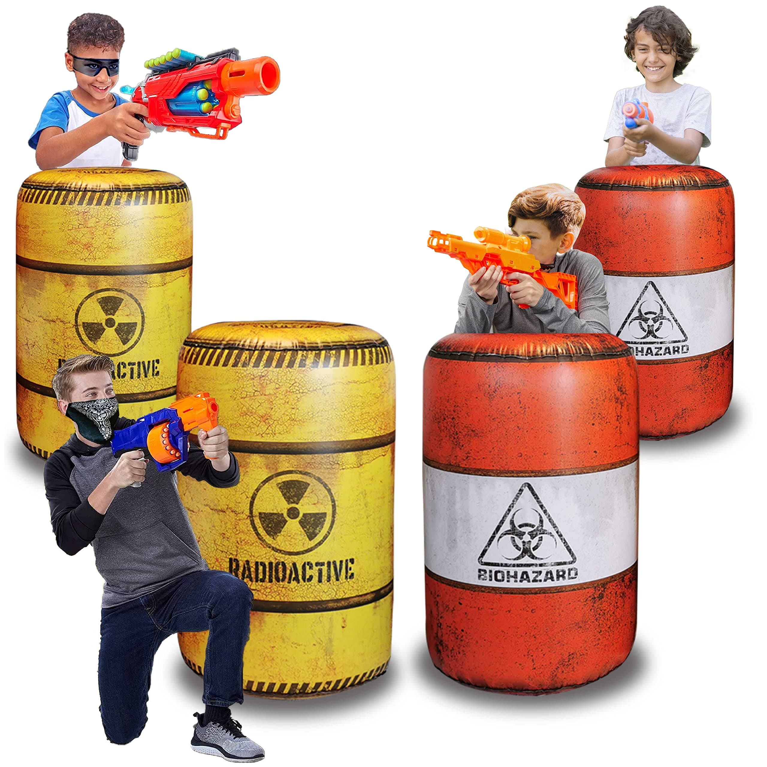 4 War Zone Barrels Inflatables, Easy Set Up Inflatables, Great for Army Party and Laser Tag Gun Game Battle Obstacles by Warzone
