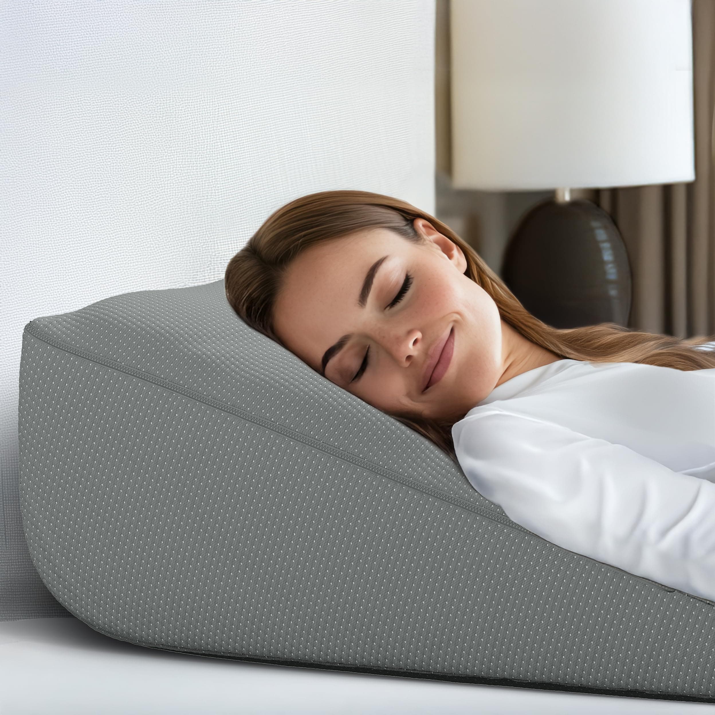Ultra Comfortable Bed Wedge Pillow with Topper - Perfect Wedge Pillow for Sleep Apnea, Gerd, Acid Reflux Pillow and Post Surgery - Foam Wedge Pillow for Back Pain Relief, Sleep Apnea Pillow Wedge