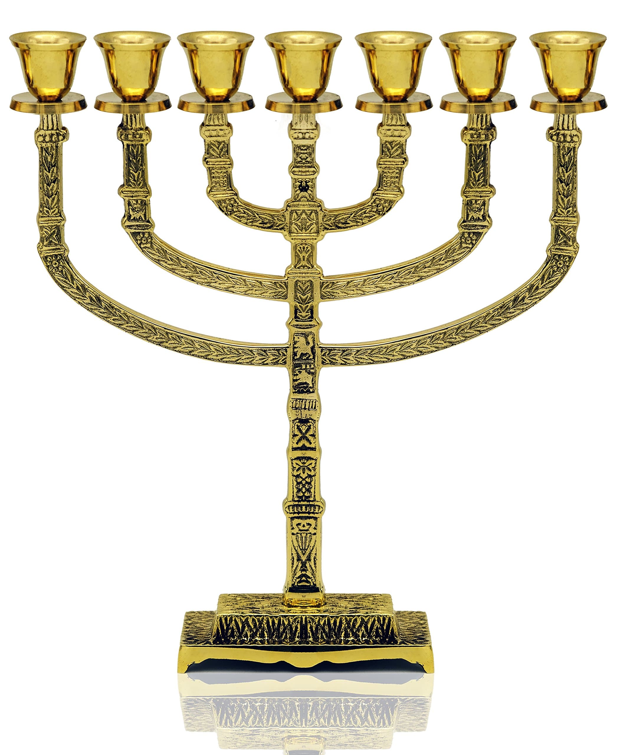 Menorah Seven Branch Traditional Brass Hand Carved