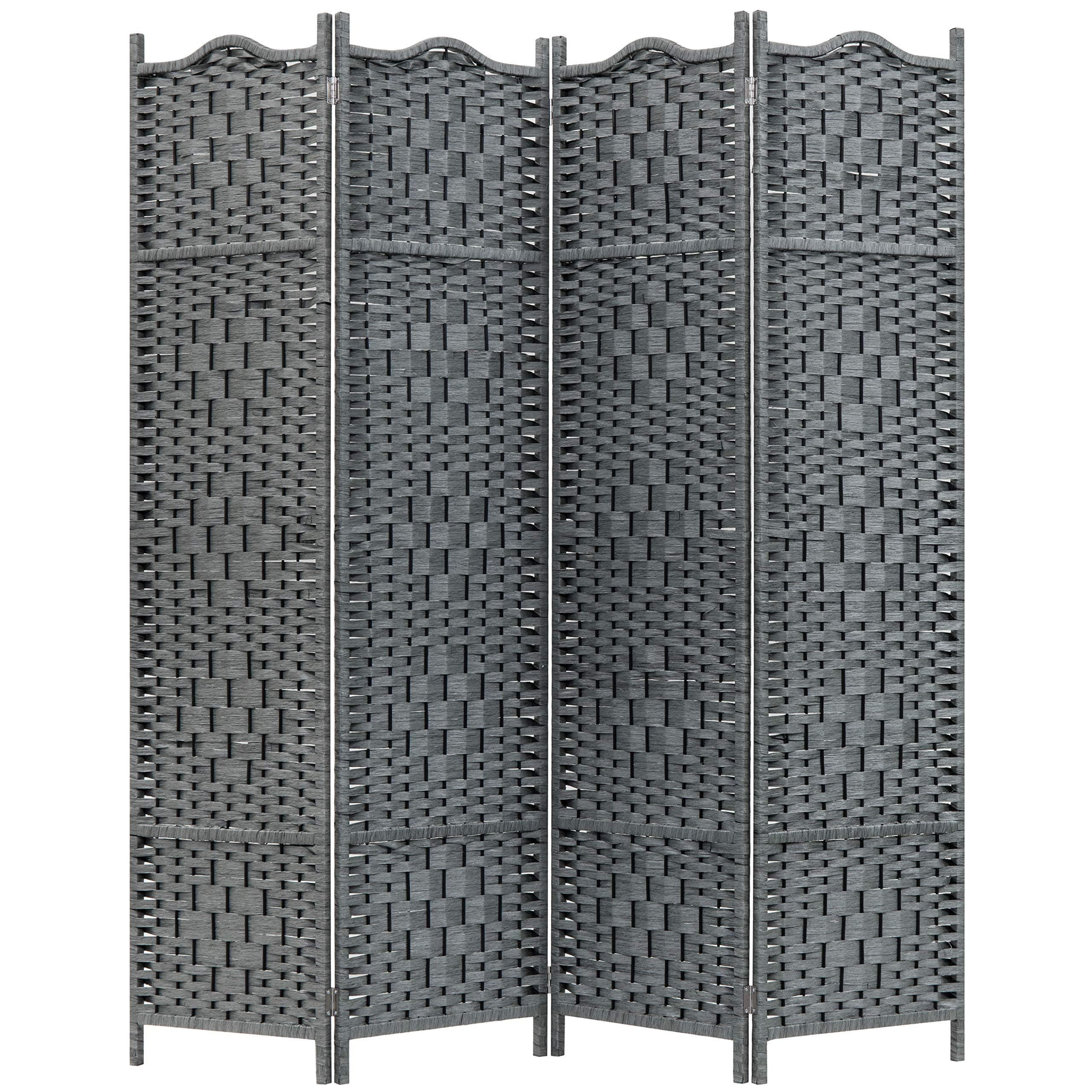 MyGift4-Panel Freestanding Grey Bamboo Woven Folding Room Divider