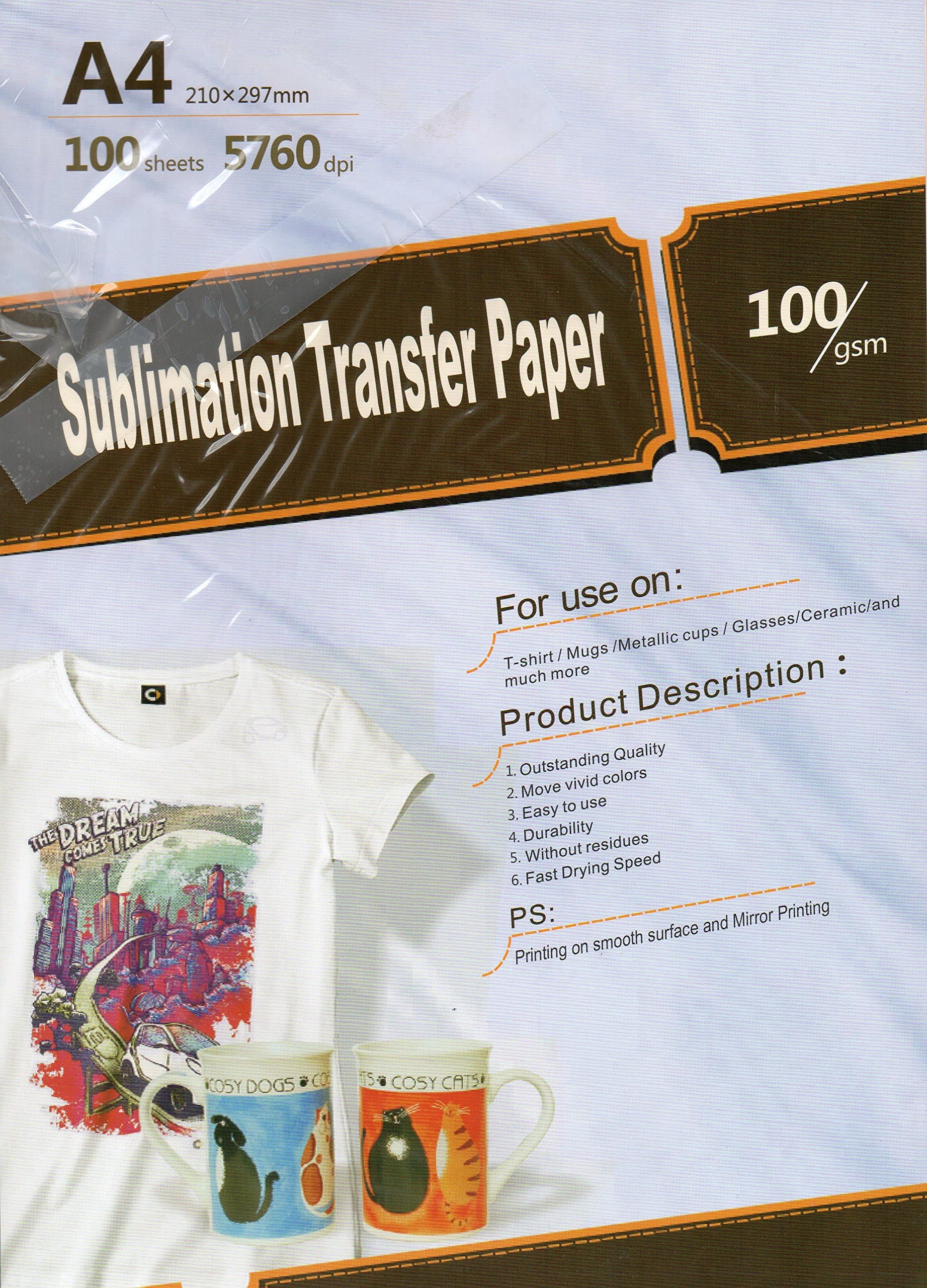 Sublimation Blanks Printing transfer Inkjet Paper 8.3"x11.7" A4 Size 100 sheets 100gsm