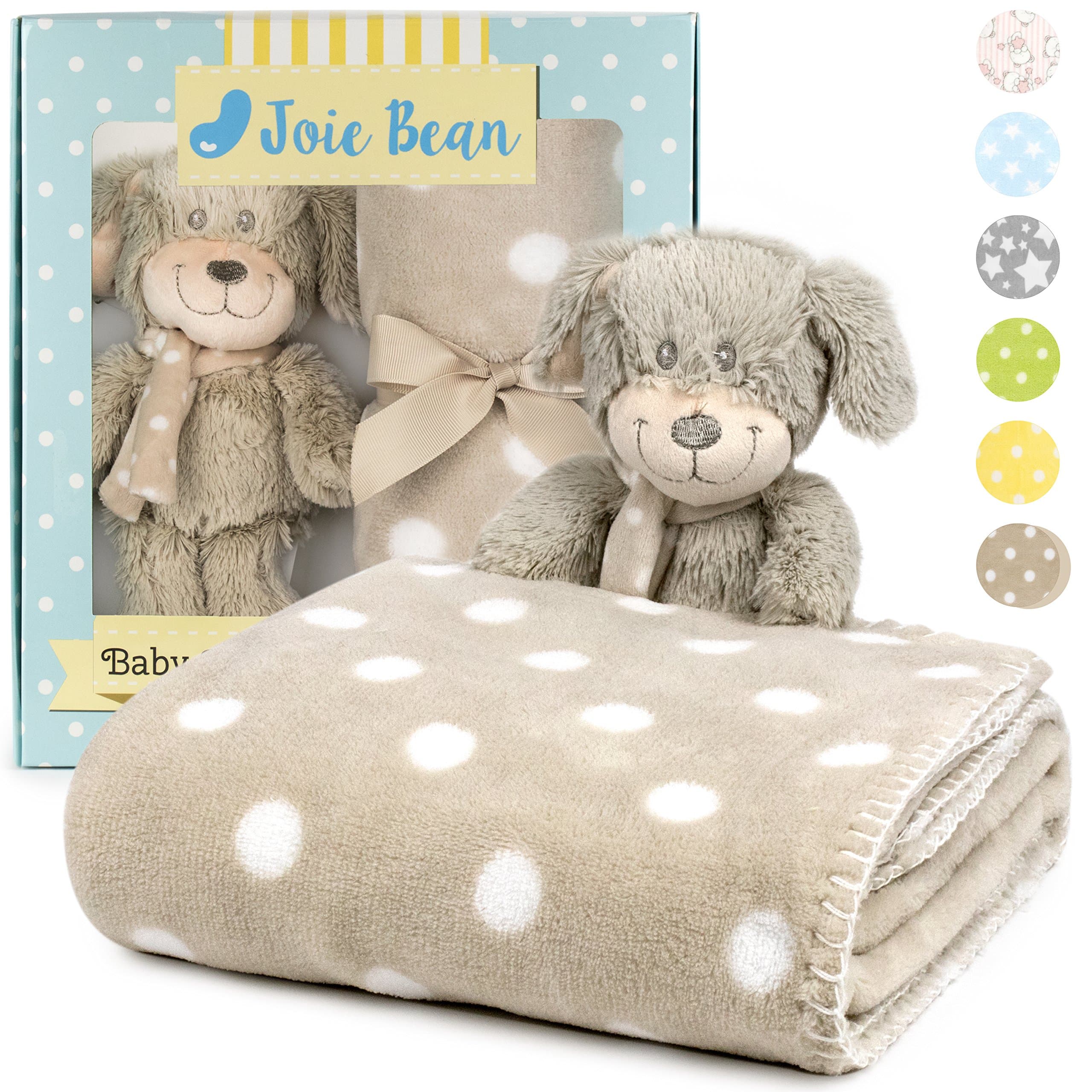 Baby Blanket and Stuffed Animal Set for Boys, Girls | 2 Piece Plush Toy Puppy Dog and Soft Fleece Security Throw Blanket for Baby, Newborn | Perfect Baby Shower Present (Brown)