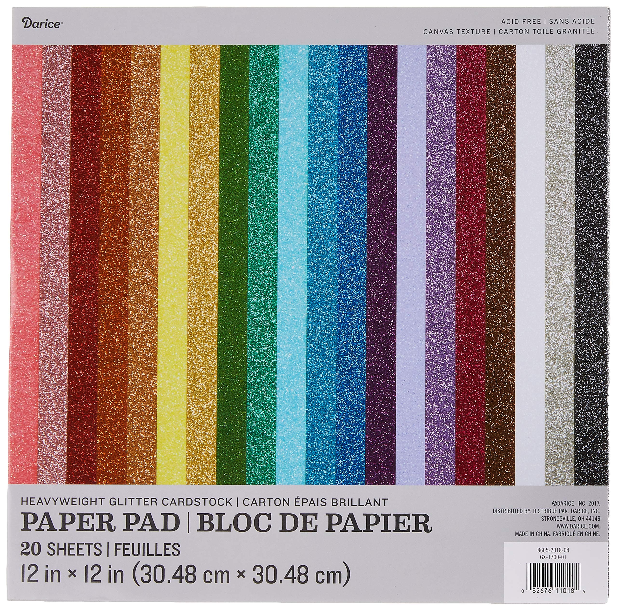 Darice 12-Inch by 12-Inch Core Dinations Glitter Silk Cardstock Assortment, 20 Sheet Per Package