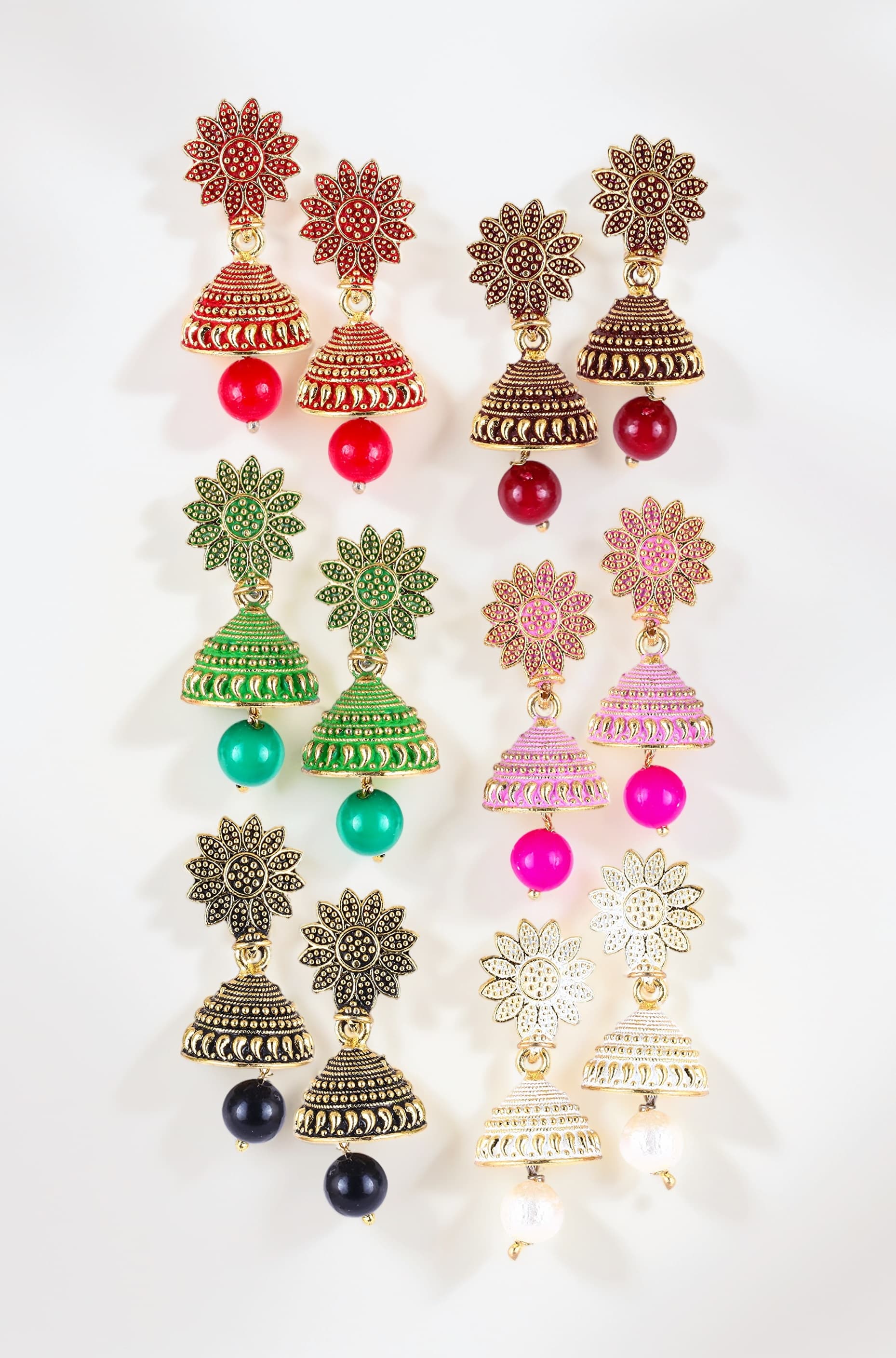 Jhumka Earrings For Women Girls Ladies Earrings Combo Set Valentine Gift Traditional Wedding Gold Meenakari Ethnic Antique South Indian Round Small Pearl Moti Jhumkas Feather Peacock Jhumki