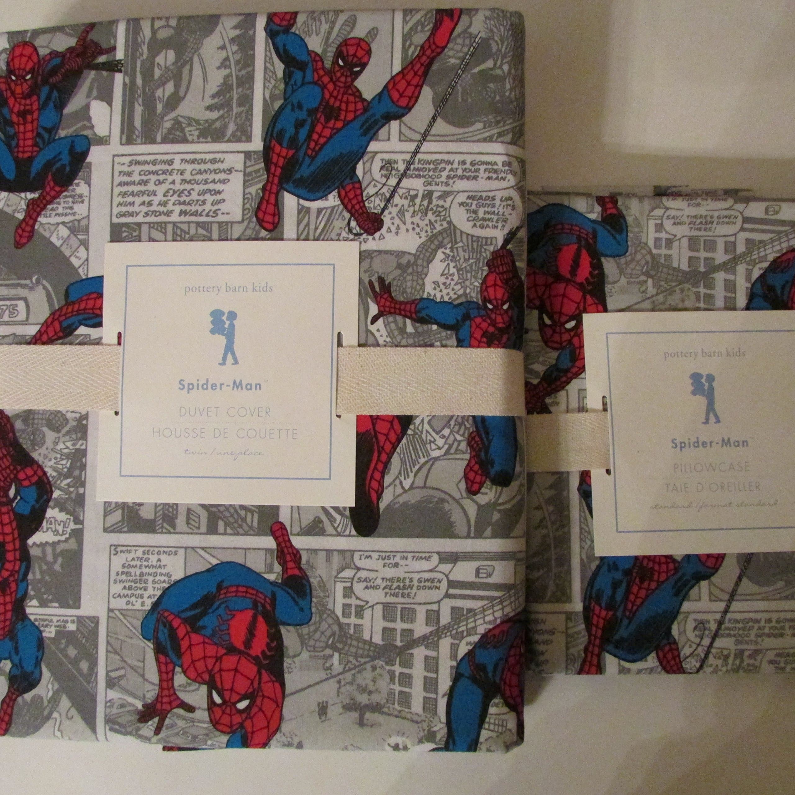 Pottery Barn Kids SPIDERMAN COMIC Duvet Cover Twin & Standard Pillowcase