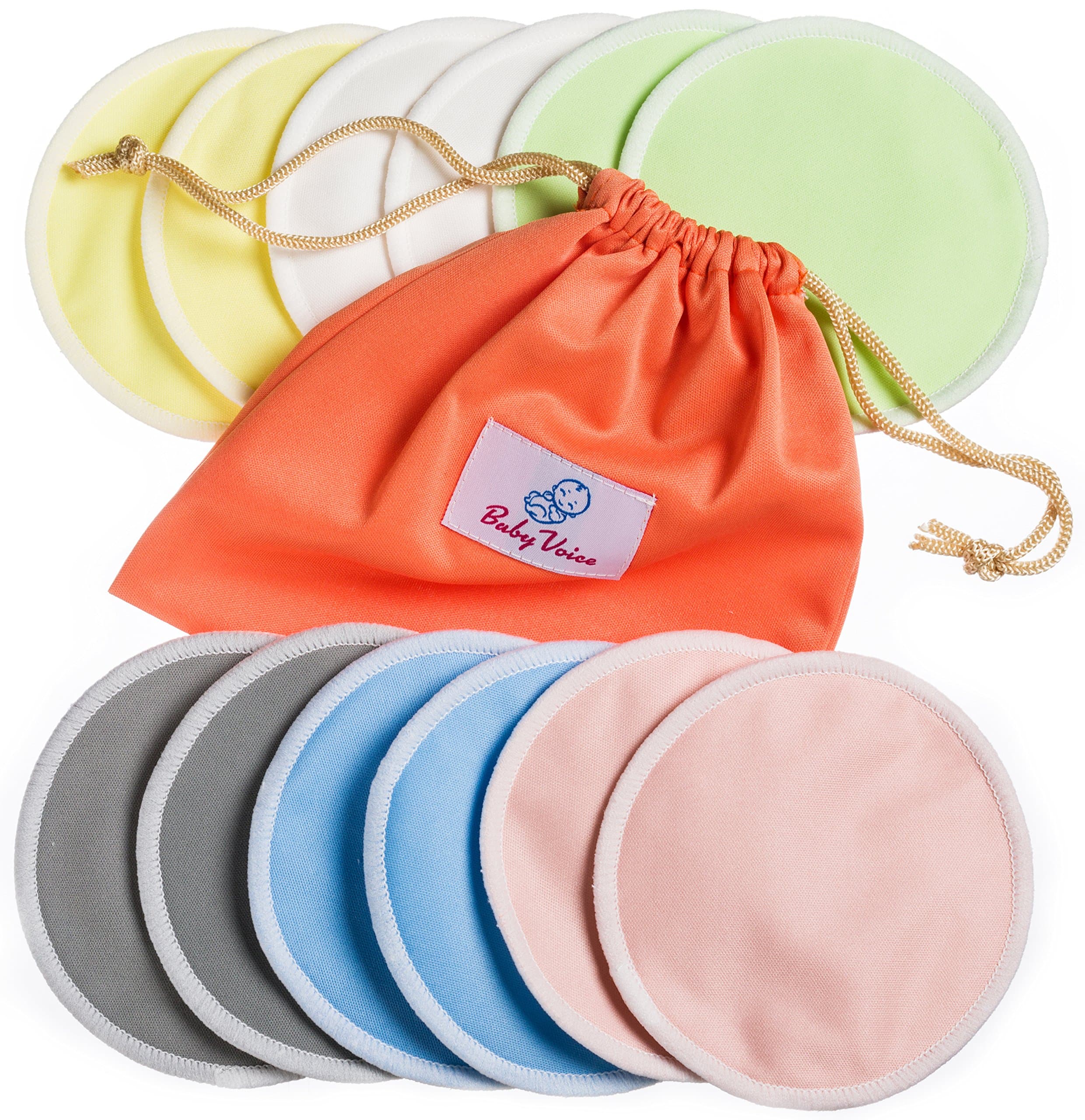Reusable Nursing Pads 12 Pack | Organic Bamboo | Laundry & Travel Bag | Breastfeeding & Baby Sleeping Guide | Softest Breast Pads by BabyVoice