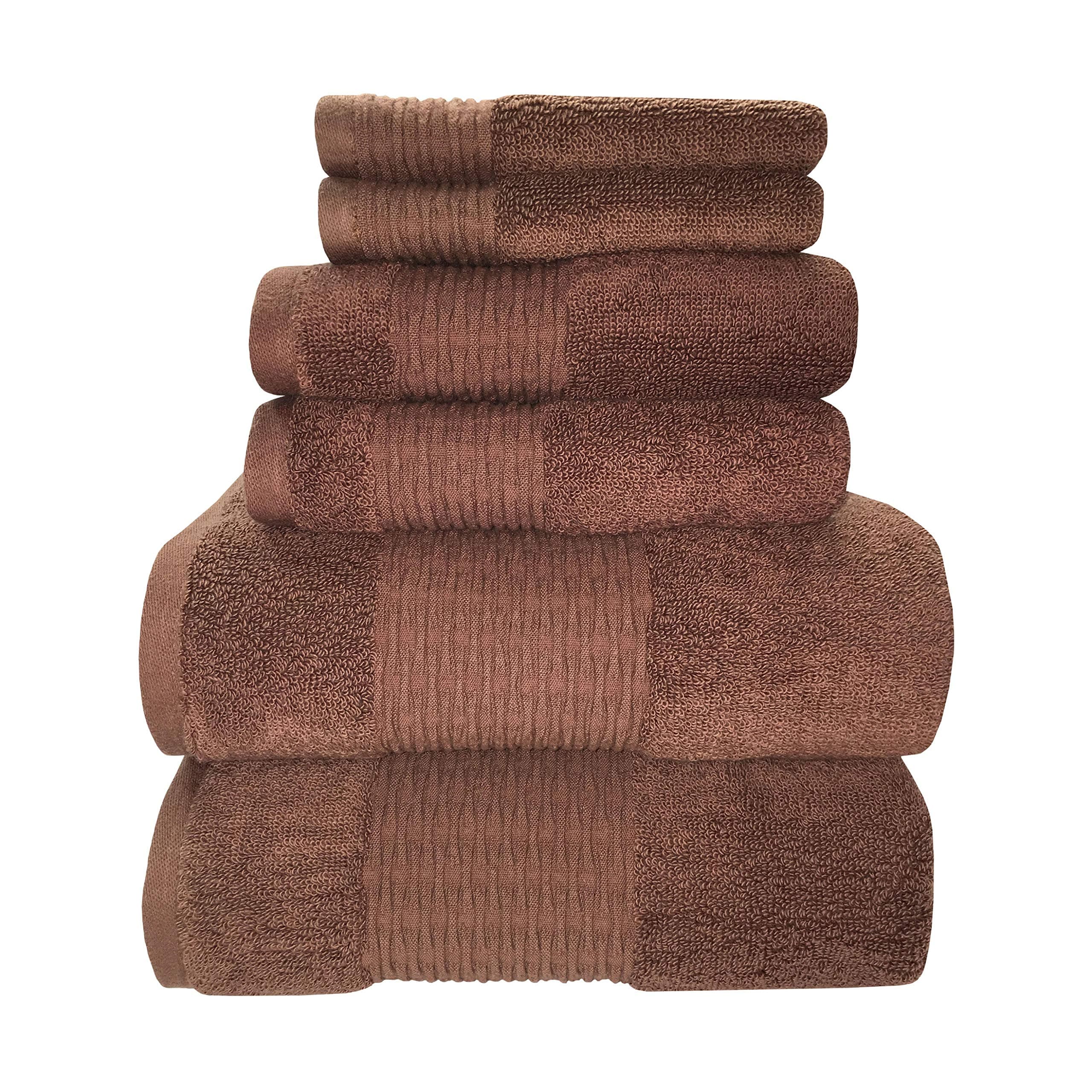 Sttelli Luna 6-Piece Bath Towel Set - Premium Portuguese Towels, 100% Long Staple Cotton - Durable, Soft and Absorbent, Includes 2 Bath Towels, 2 Hand Towels, and 2 Wash Towels - Brownie