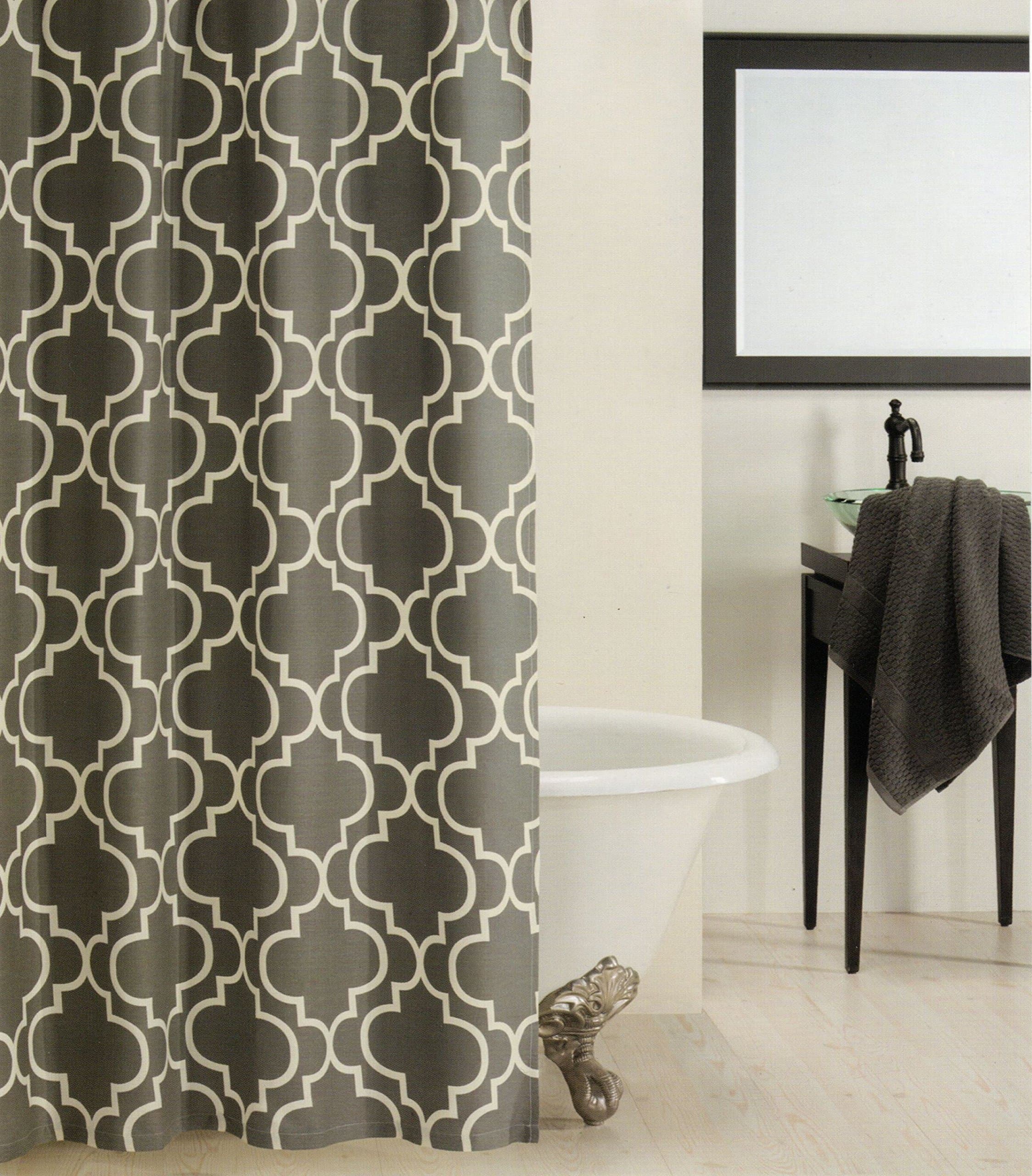 Max Studio Home 100-Percent Cotton Shower Curtain Moroccan Tile Quatrefoil Off White Charcoal Gray Lattice 72-Inch by 72-Inch Shower Curtain (Charcoal Gray)